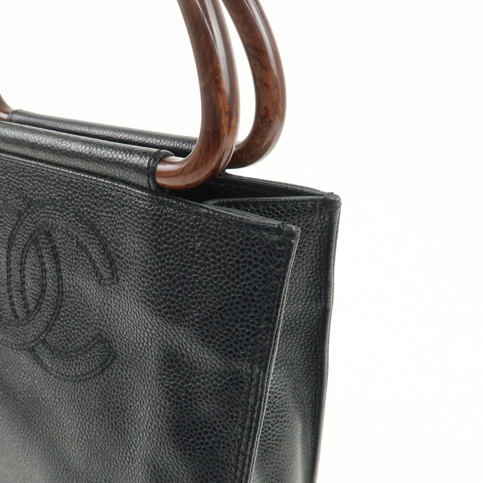 CHANEL COCO Mark Caviarskin Hand Bag Black Brown