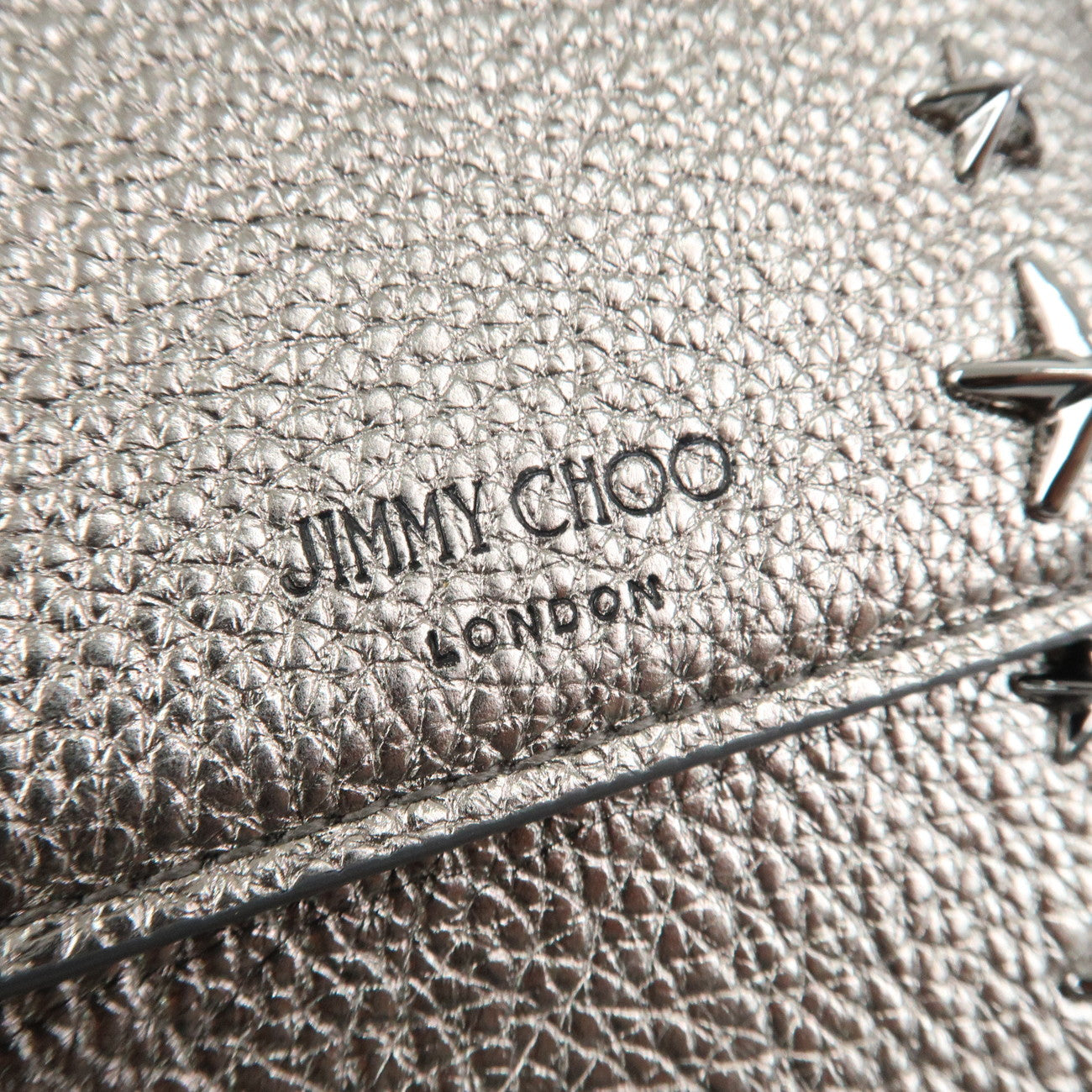 JIMMY CHOO Leather Star Studs Cell Phone Folder Shoulder Bag Silver Used
