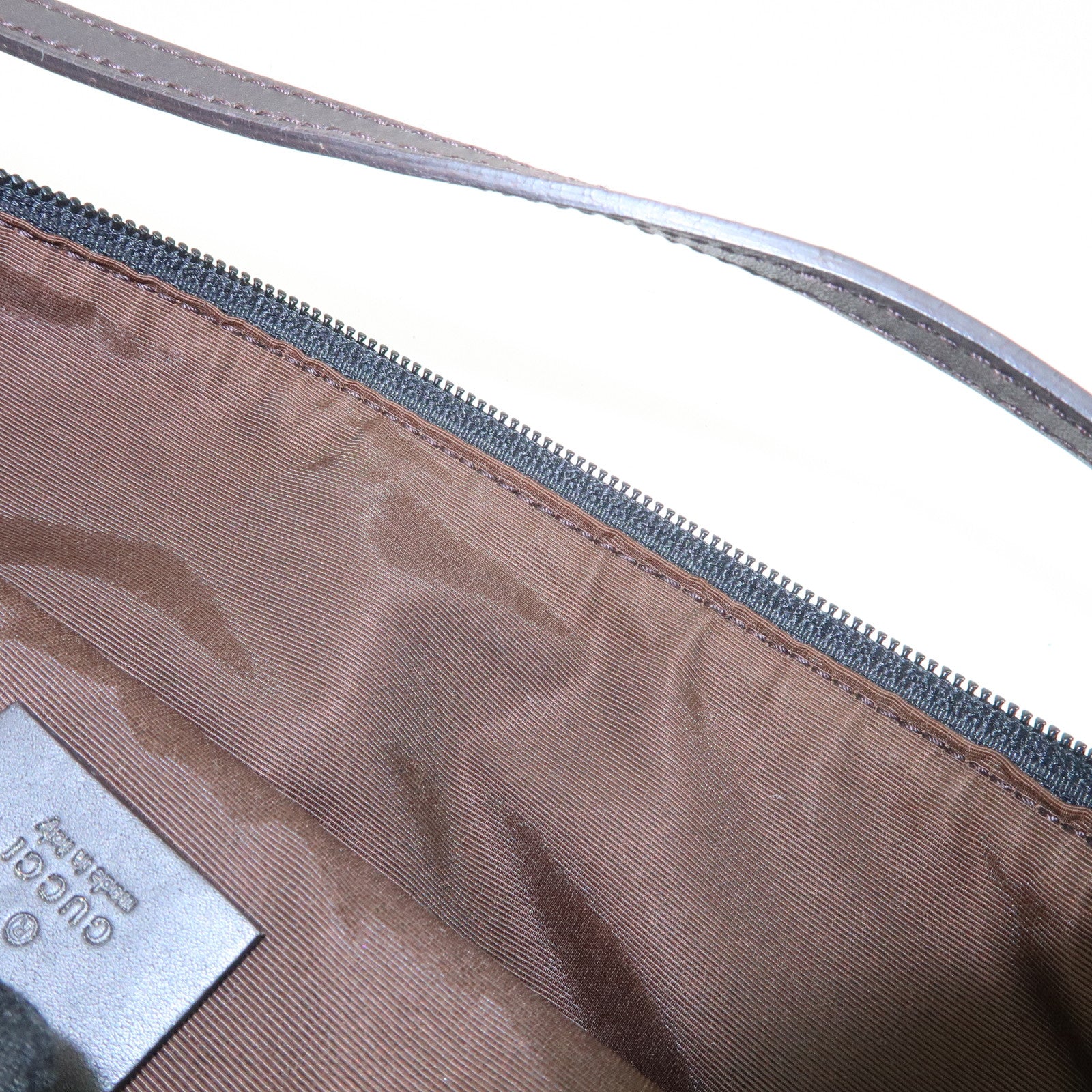 GUCCI Boat Bag GG Denim Togo Leather Hand Bag Dark Brown 07198