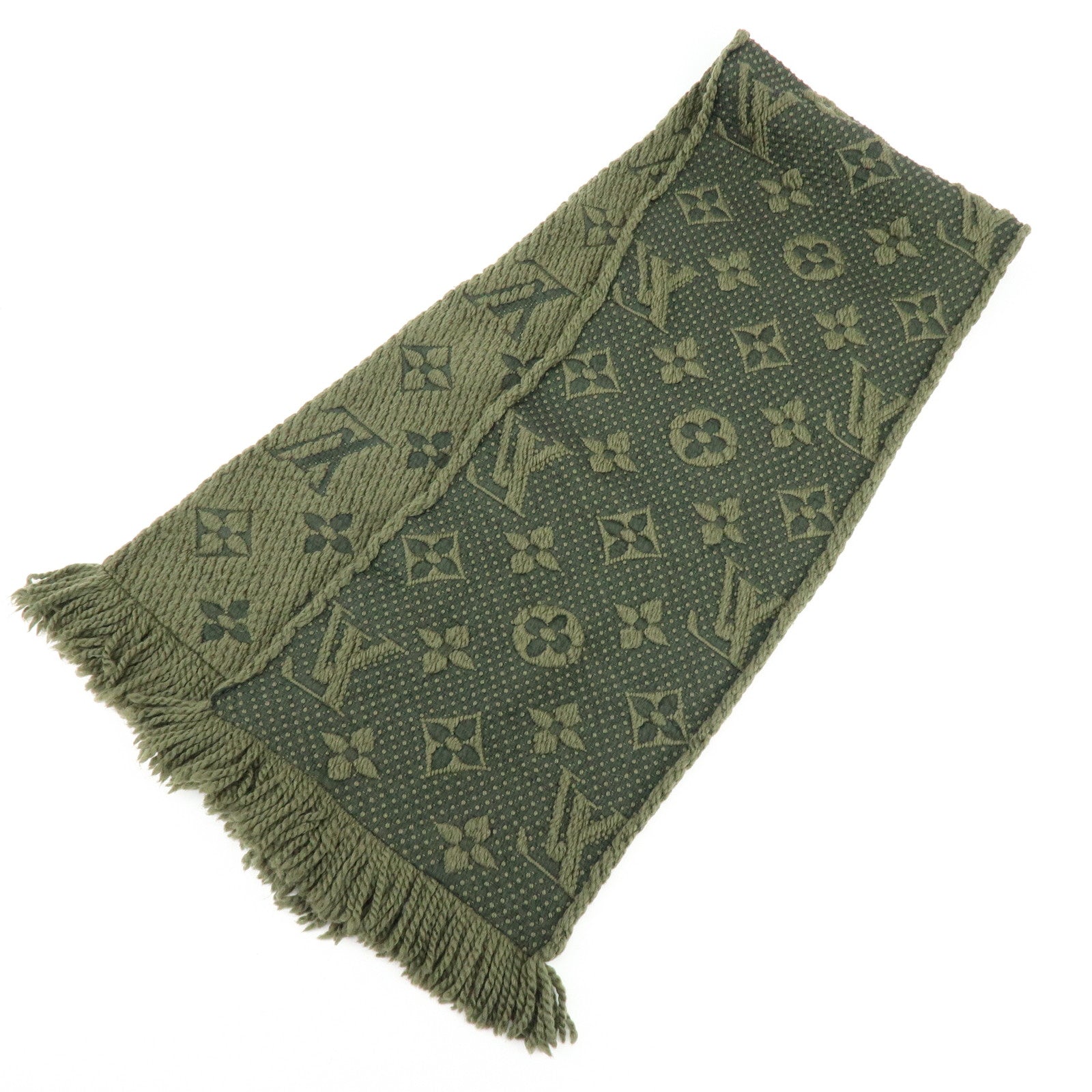Louis Vuitton Echarpe Logomania Wool Silk Scarf Khaki 413287