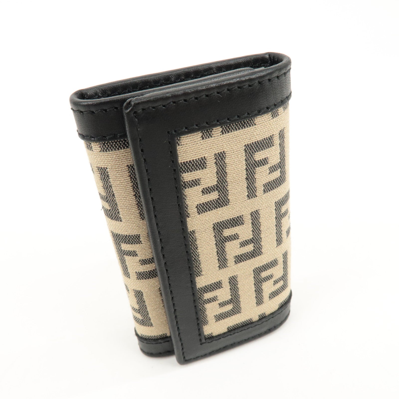 FENDI Zucchino Canvas Leather 6 Rings Key Case Beige Black 8AP002 Used