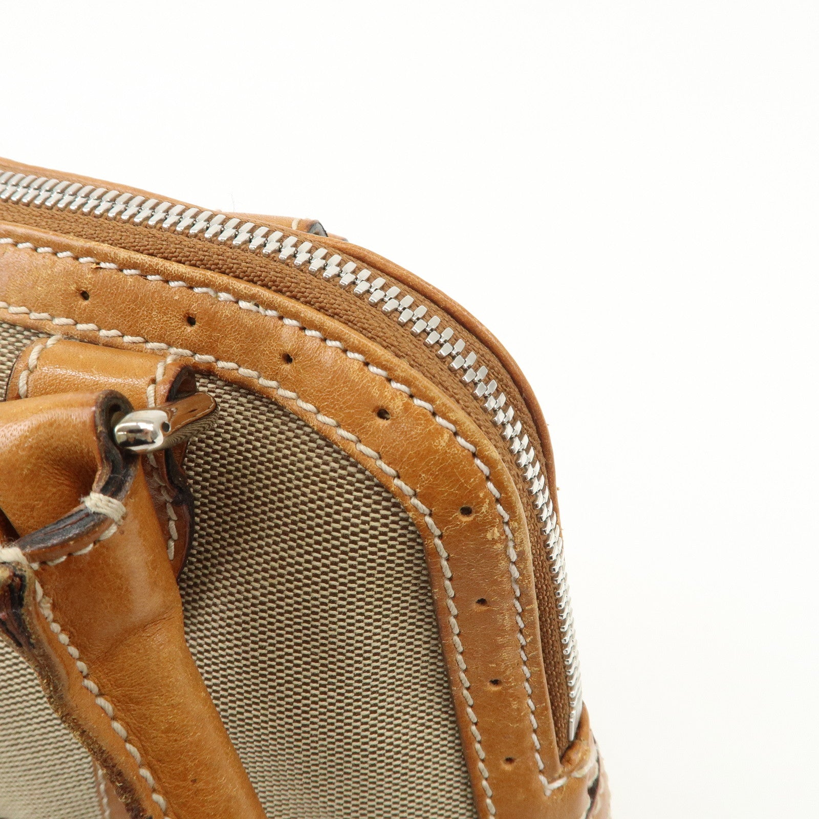 GUCCI Interlocking G Sherry Leather Canvas Hand Bag Beige 114882 Used