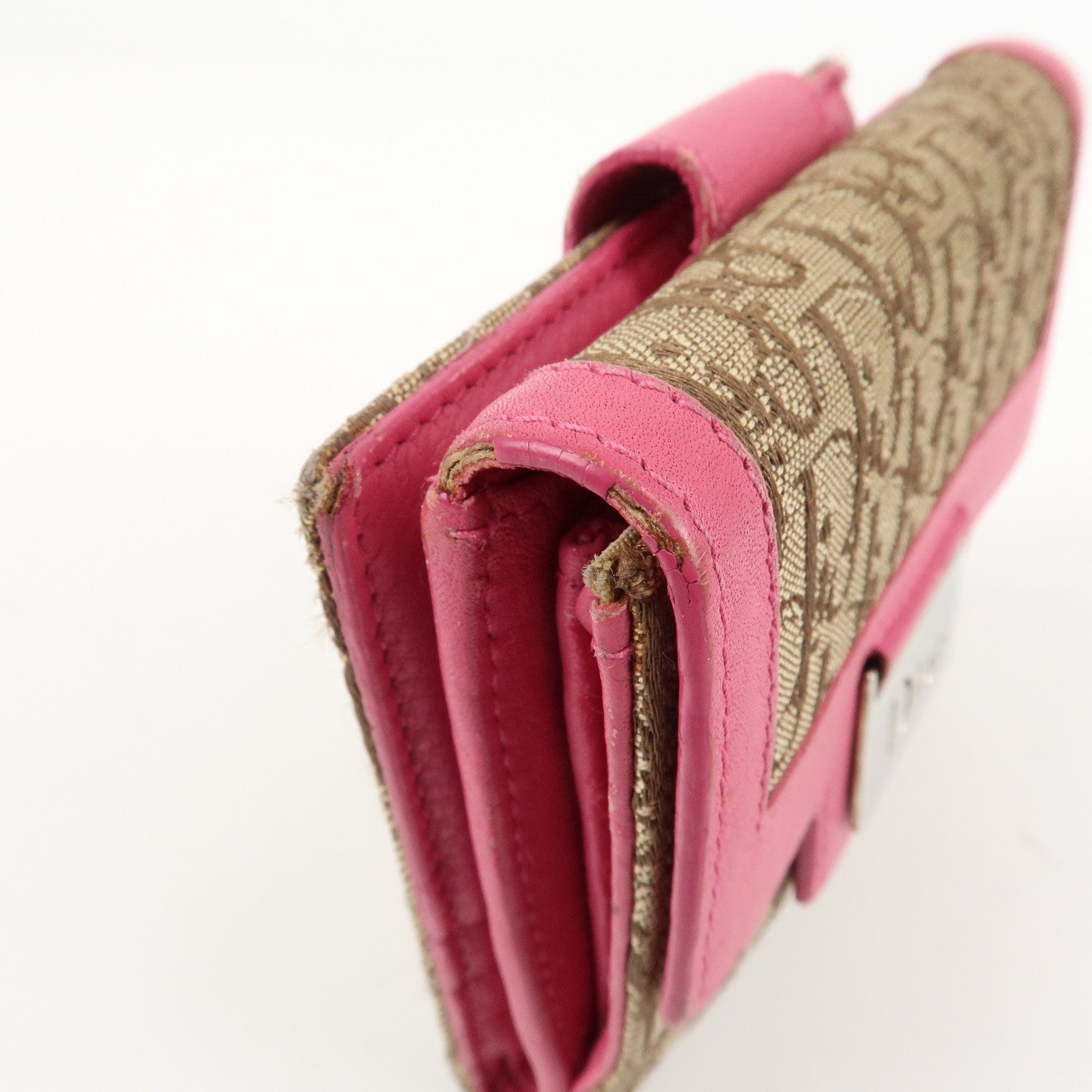 Christian Dior Street Chic Trotter Canvas Leather W Hook Wallet Pink Used