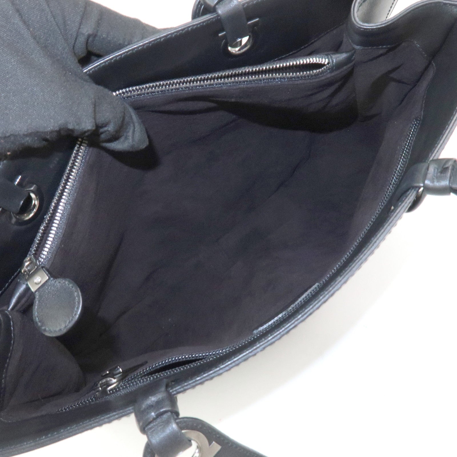 Ferragamo Gancini Leather Tote Bag Shoulder Bag Black