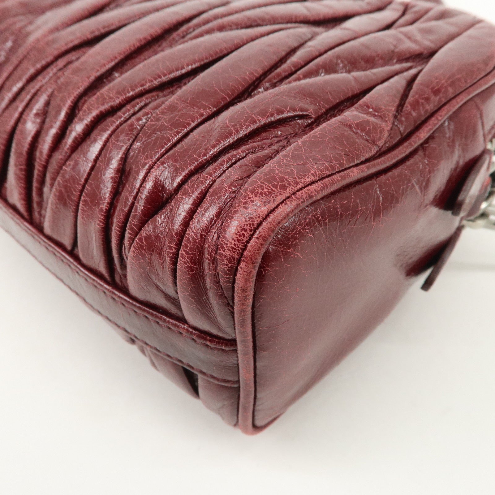 MIUMIU Matelasse Leather Shoulder Bag Burgundy Silver Hardware Used