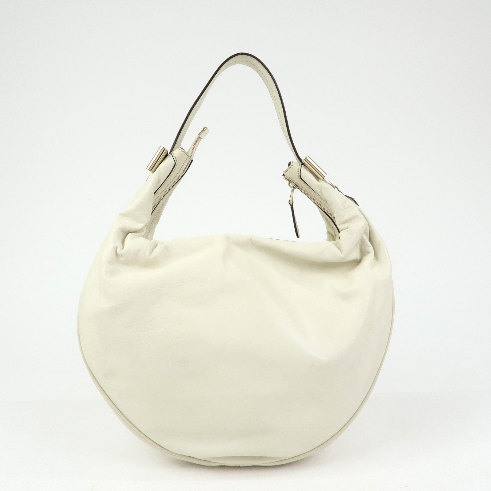 GUCCI Interlocking G Crest Leather Shoulder Bag Ivory 181492