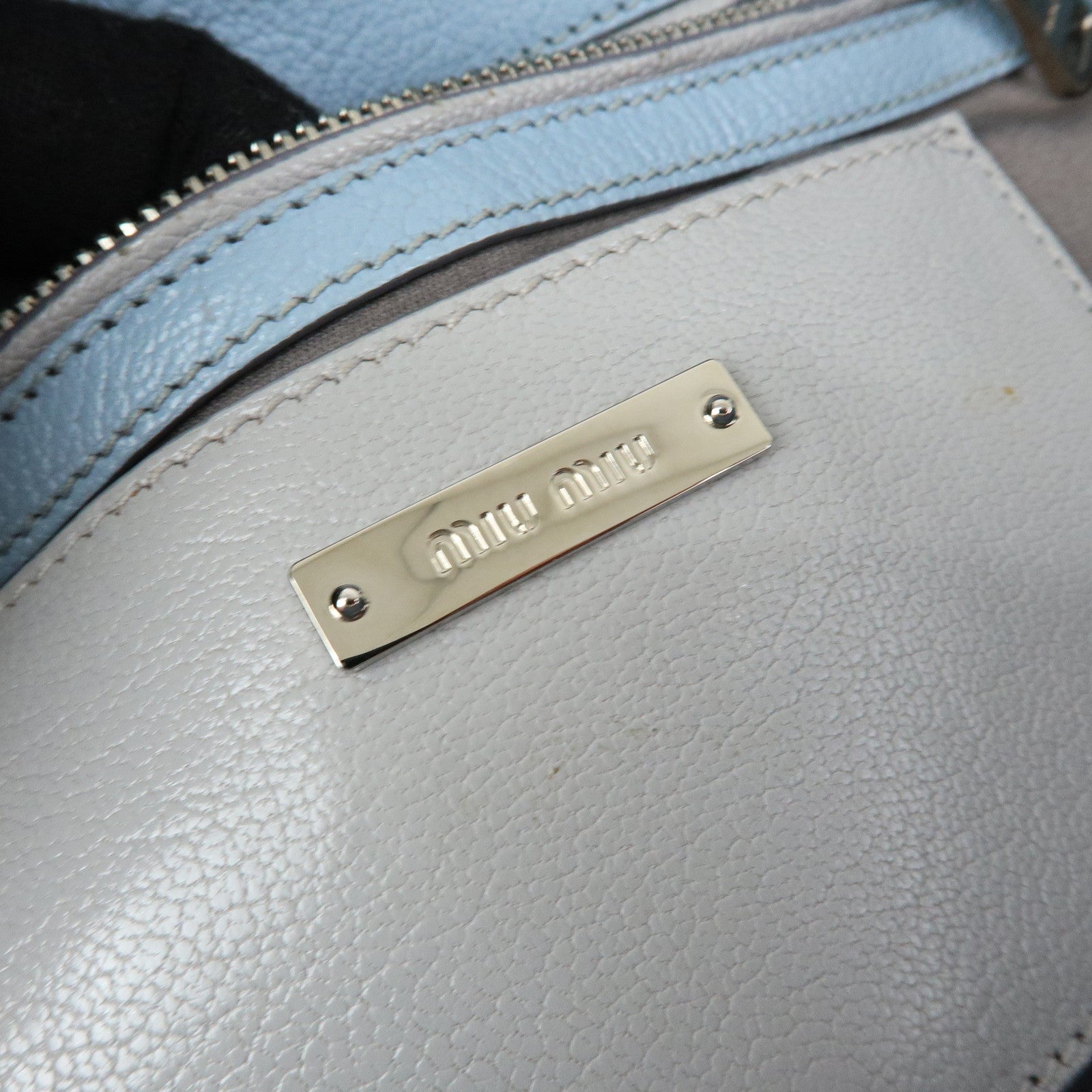 MIU MIU Madras Leather 2Way Bag Hand Bag Gray Light Blue 5BB006