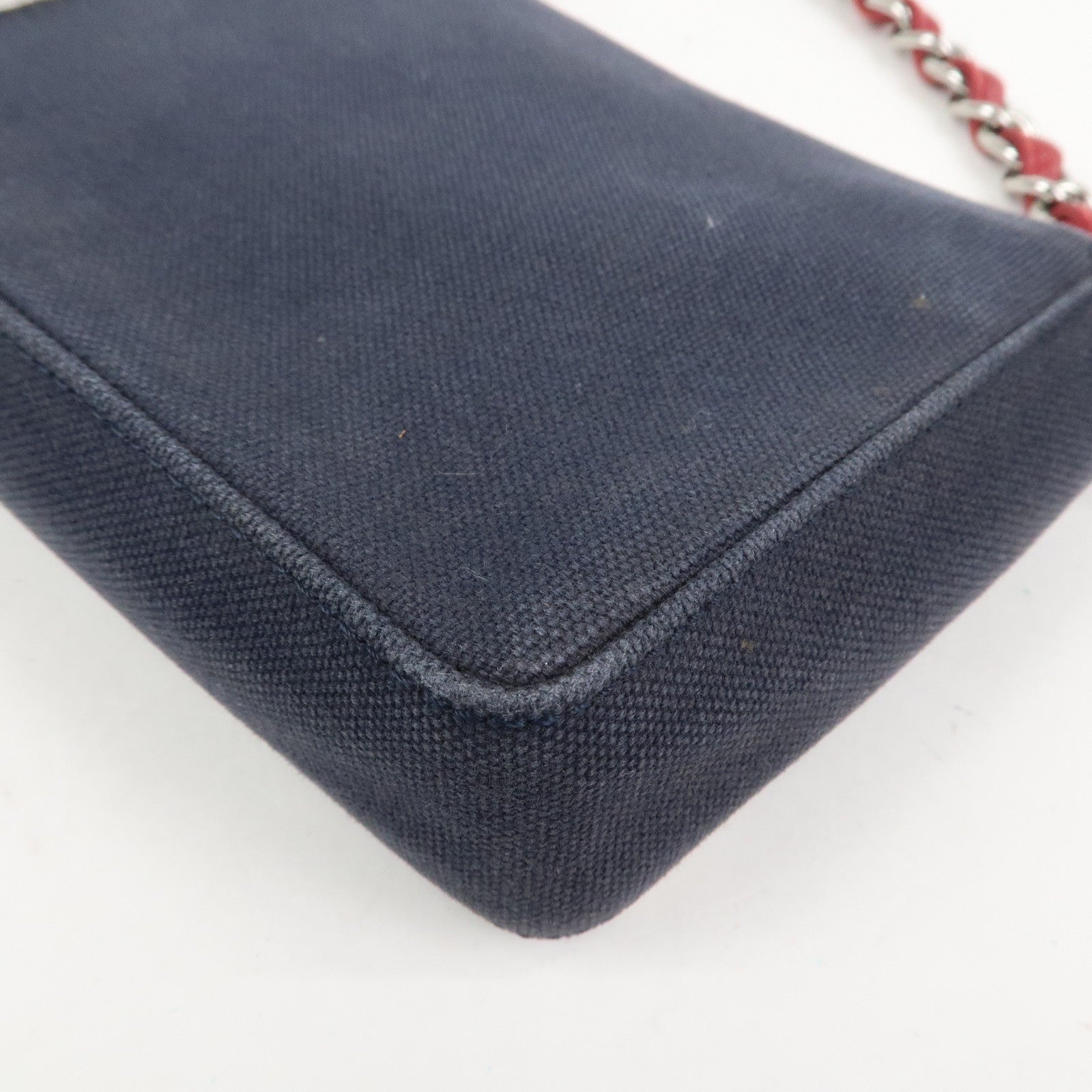 CHANEL No.5 Canvas Leather Chain Shoulder Bag Hand Bag Navy Silver