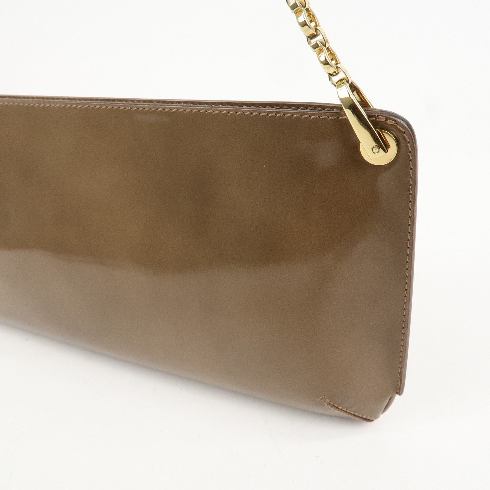 Ferragamo Gancini Patent Leather Chain Shoulder Bag Beige Gold HDW