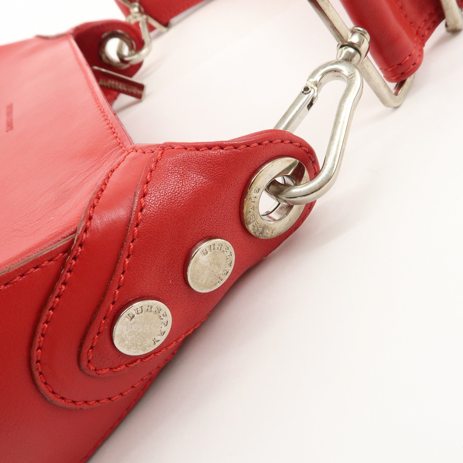 BURBERRY Logo Leather Shoulder Bag Mini Hand Bag Red Used