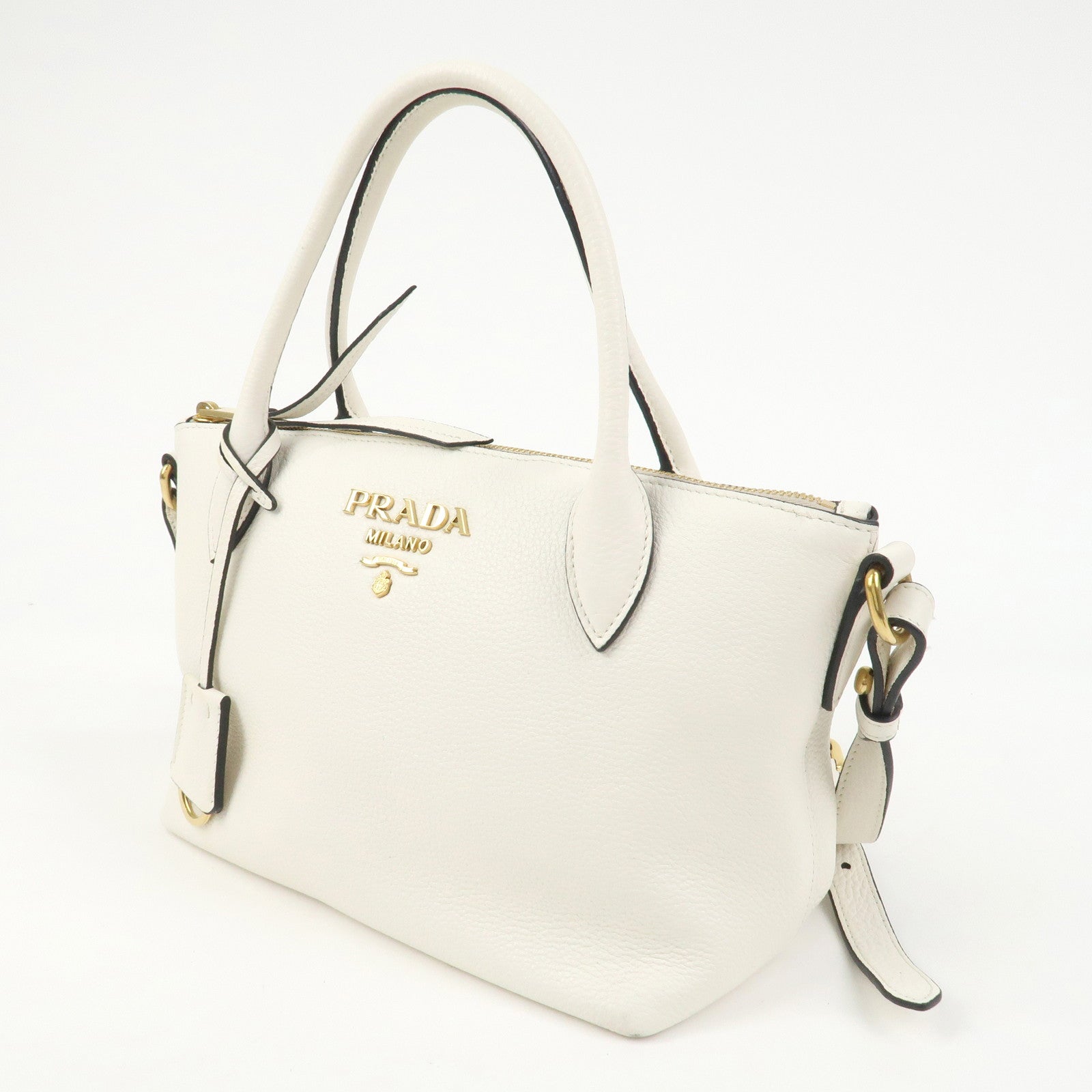 PRADA Vitello Daino Leather 2Way Bag Hand Shoulder Bag White 1BA111