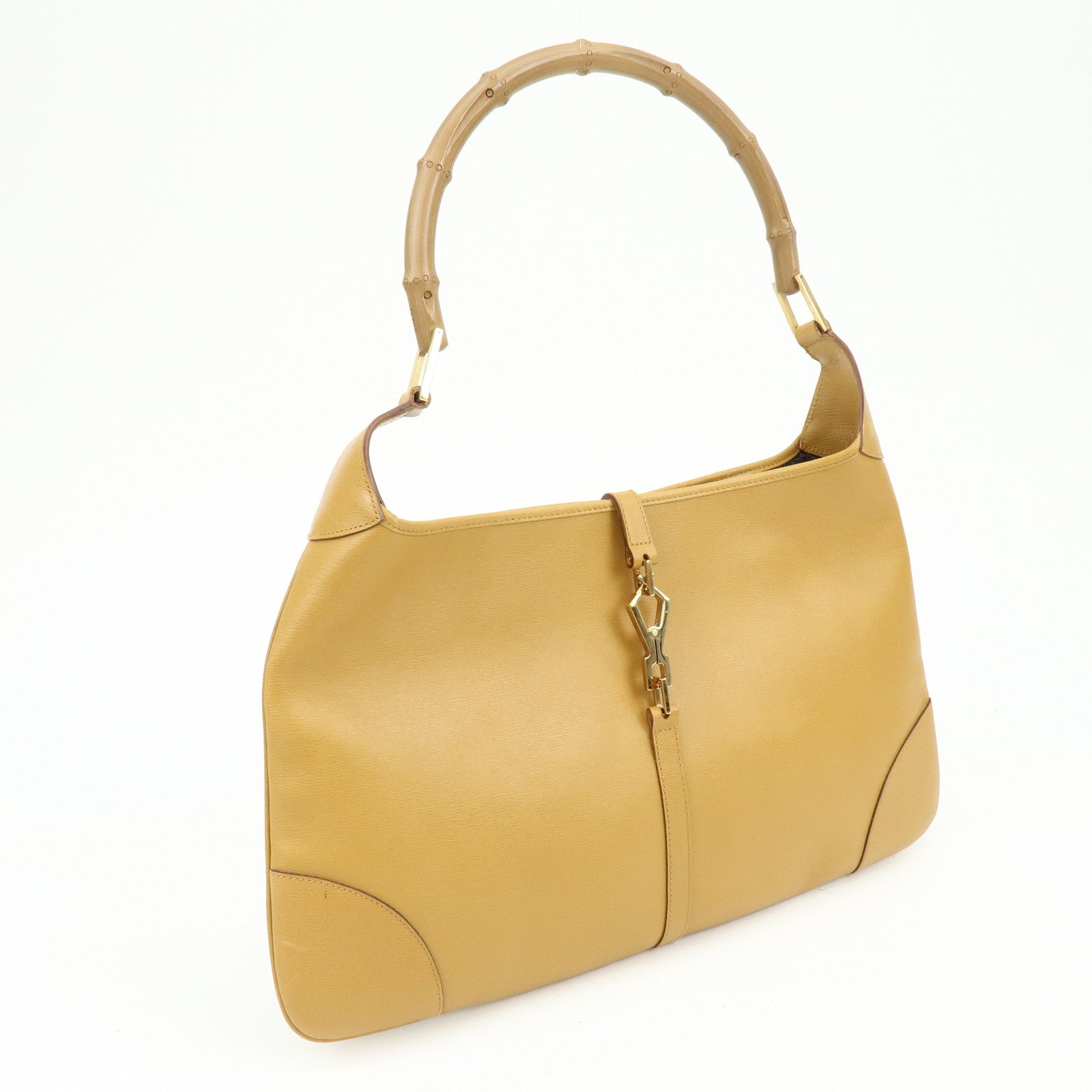 GUCCI Bamboo Jackie Leather Shoulder Bag Hand Bag Yellow 001 4061
