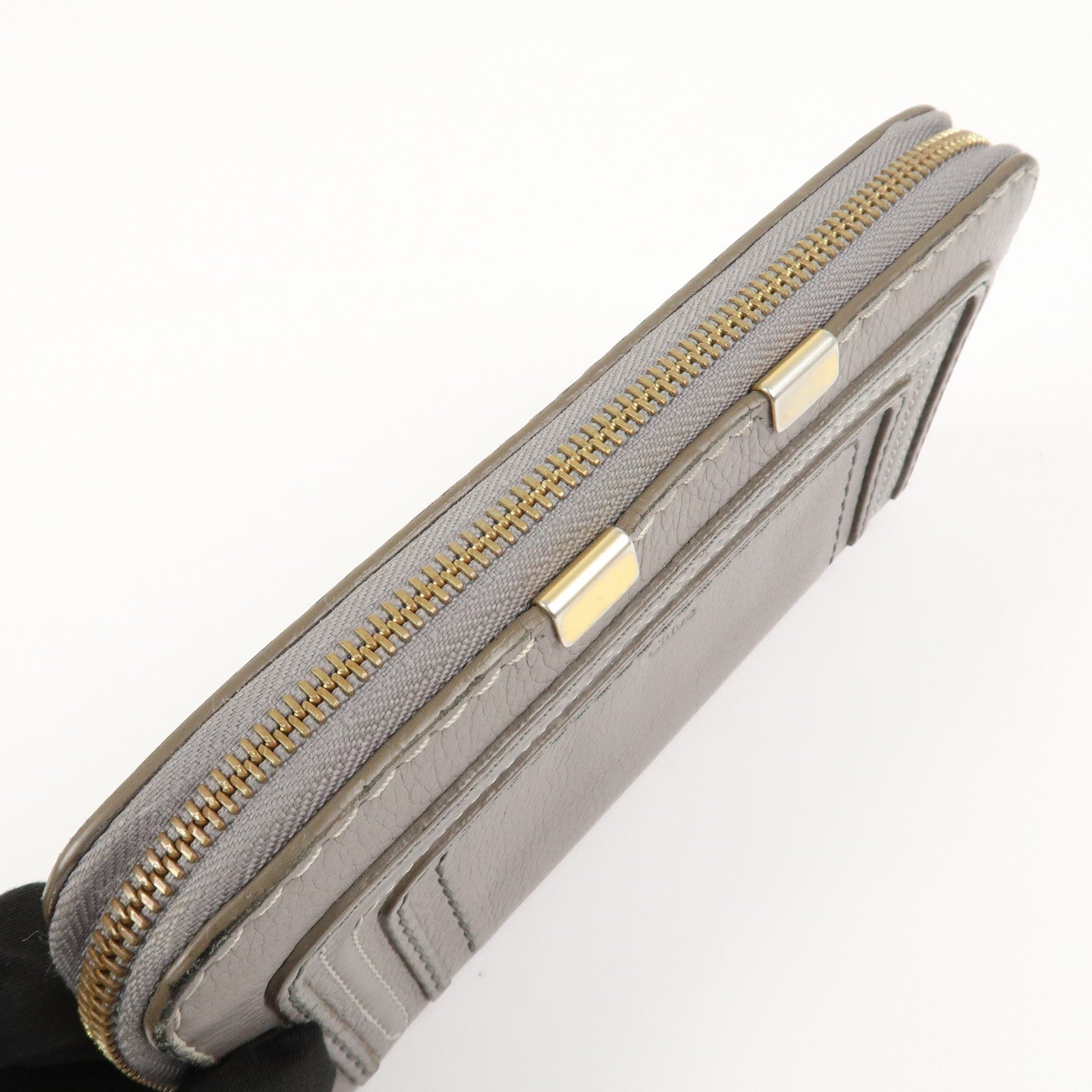 Chloe Marcie Leather Round Zippy Long Wallet Gray