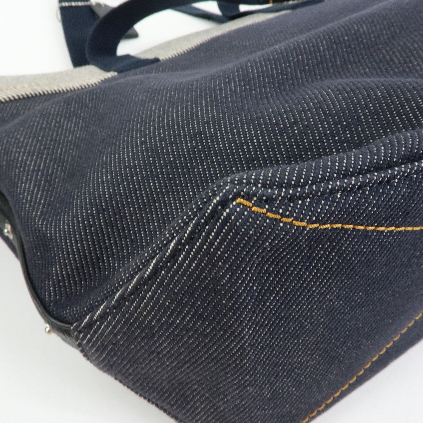 COACH Denim Leather Tote Bag Shoulder Bag Hand Bag Navy