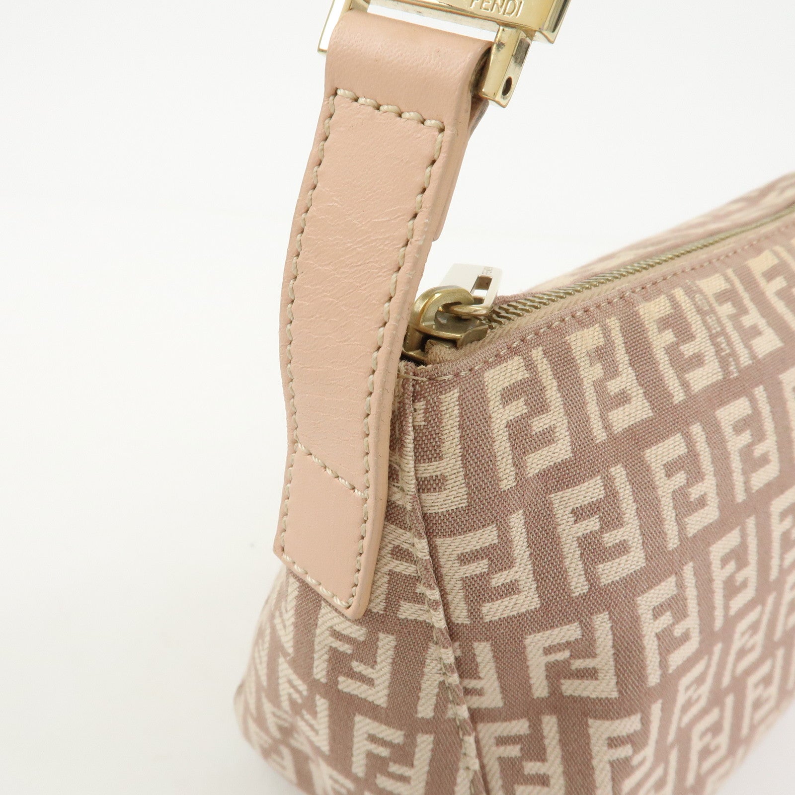 FENDI Zucchino Canvas Leather Shoulder Bag Hand Bag Pink 8BR444