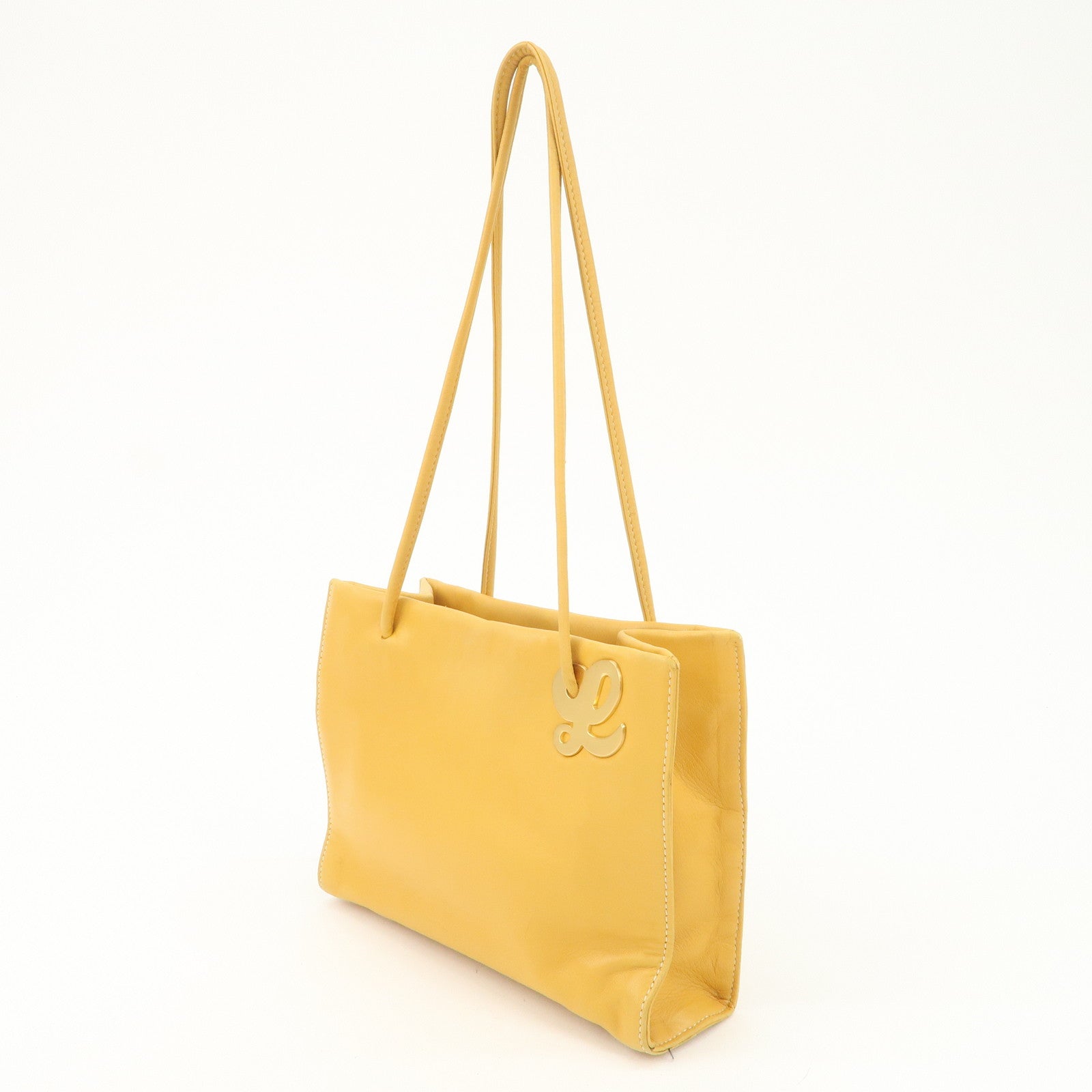 LOEWE Logo Nappa Leather Shoulder Bag Hand Bag Yellow