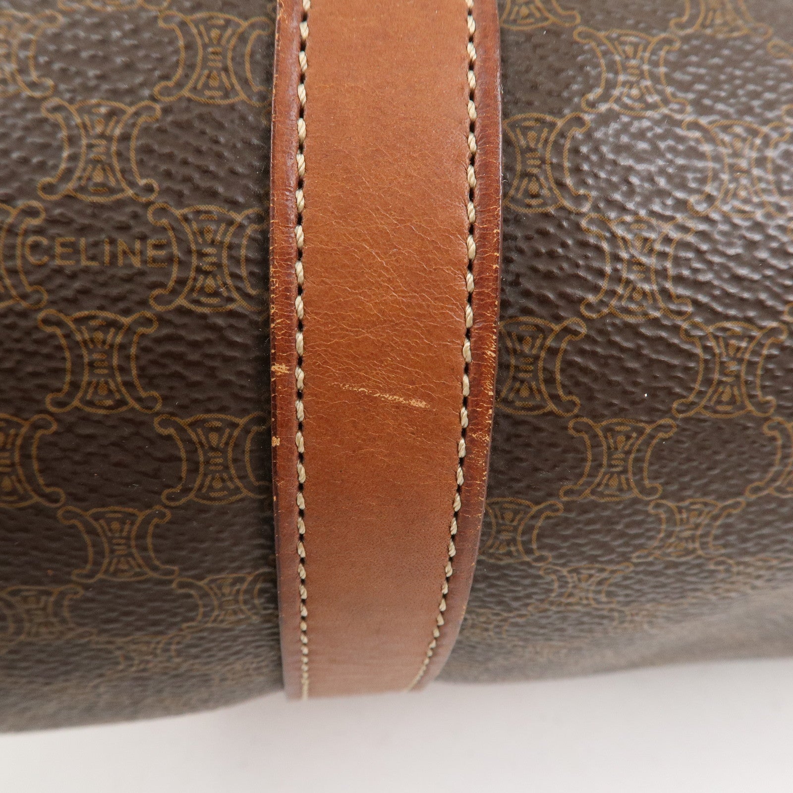 CELINE Macadam PVC Leather Hand Bag Boston Bag Brown