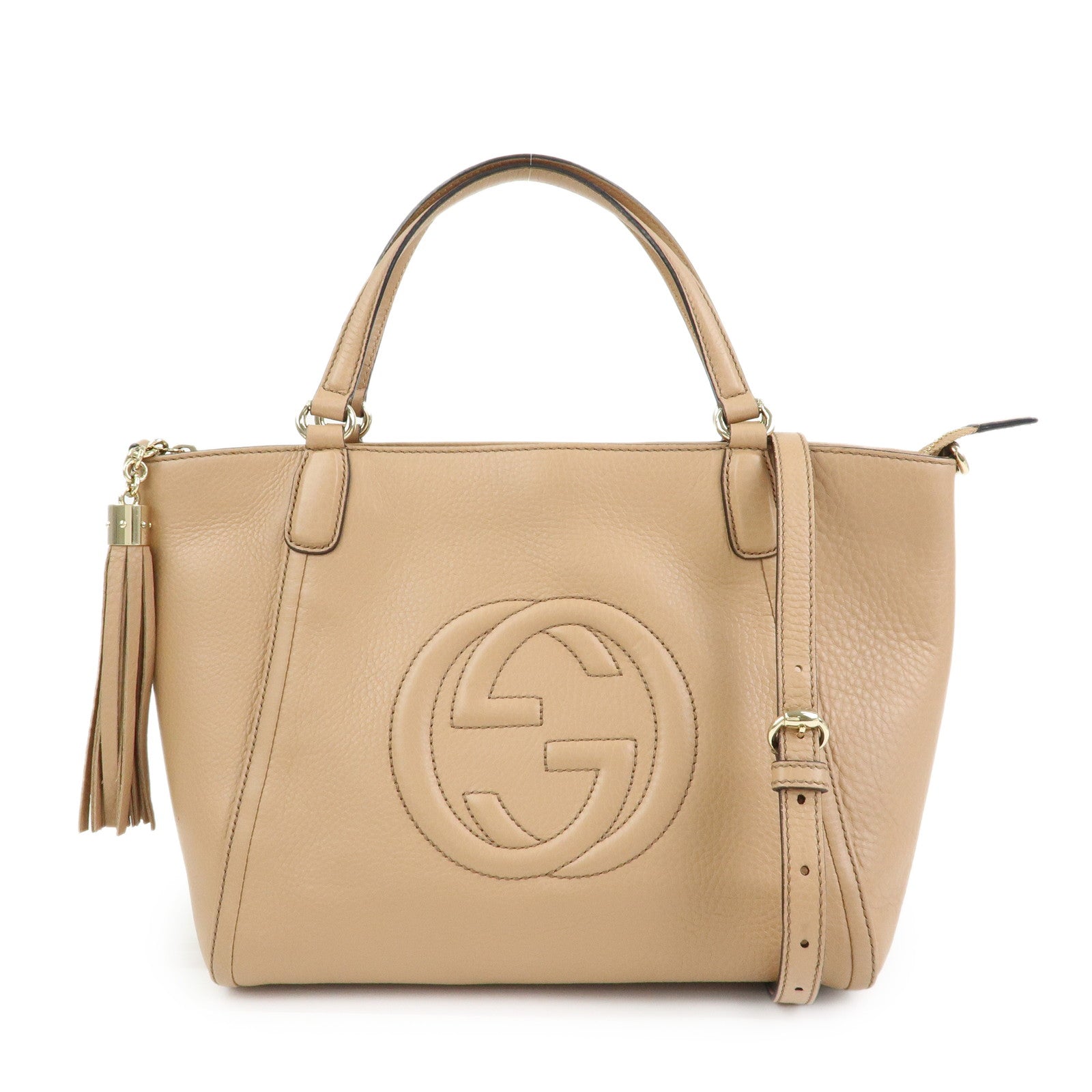 GUCCI SOHO Interlocking G Leather 2Way Hand Bag Beige 369176