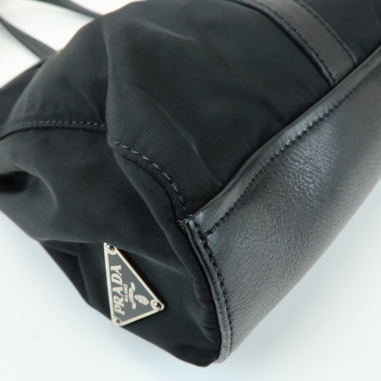 PRADA Triangle Logo Nylon Nappa Leather Shoulder Bag Black BR2613