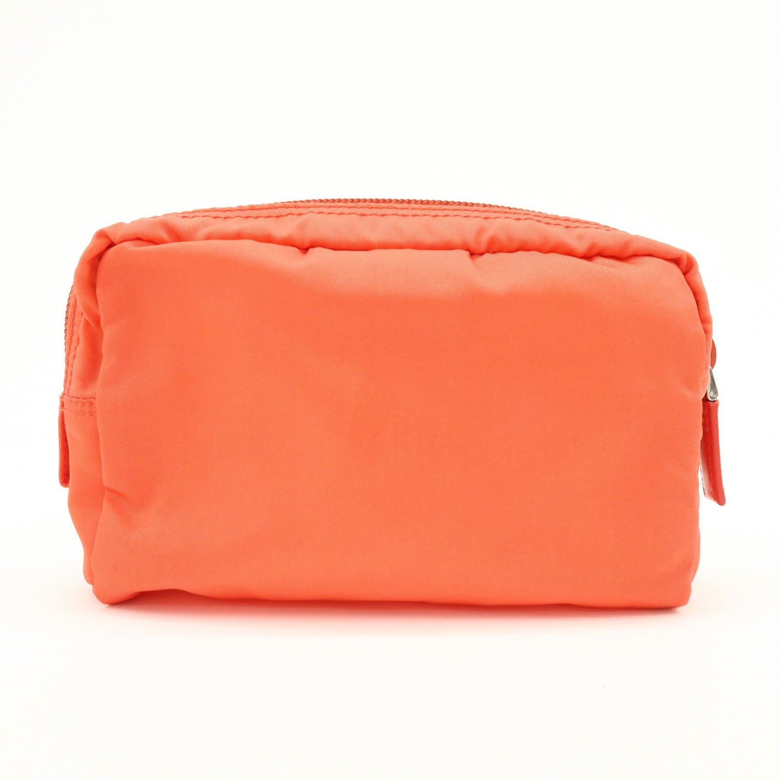 PRADA Triangel Logo Nylon Leather Pouch Cosmetic Case Coral