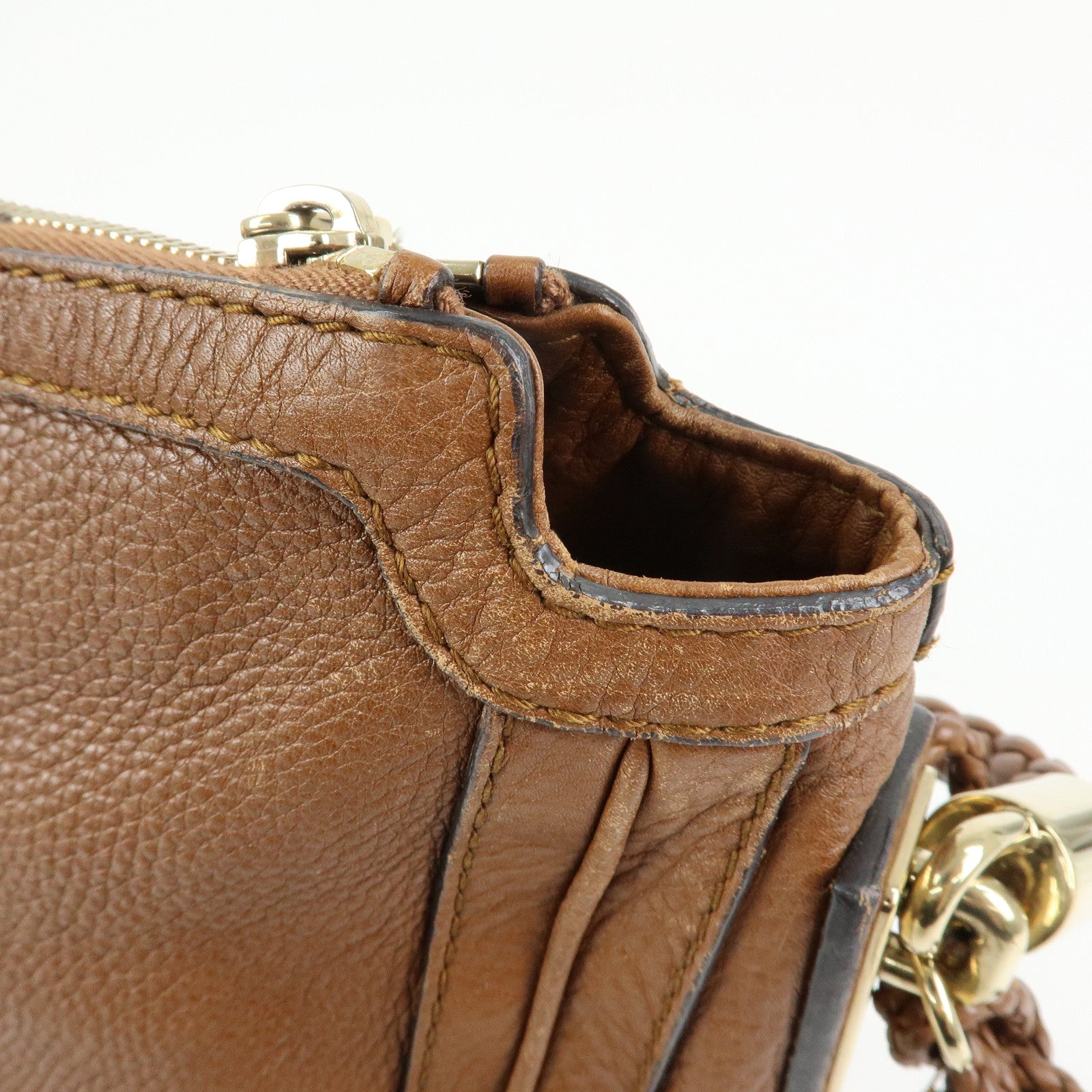 GUCCI Bamboo Leather Shoulder Bag Hand Bag Tassel Brown 269947