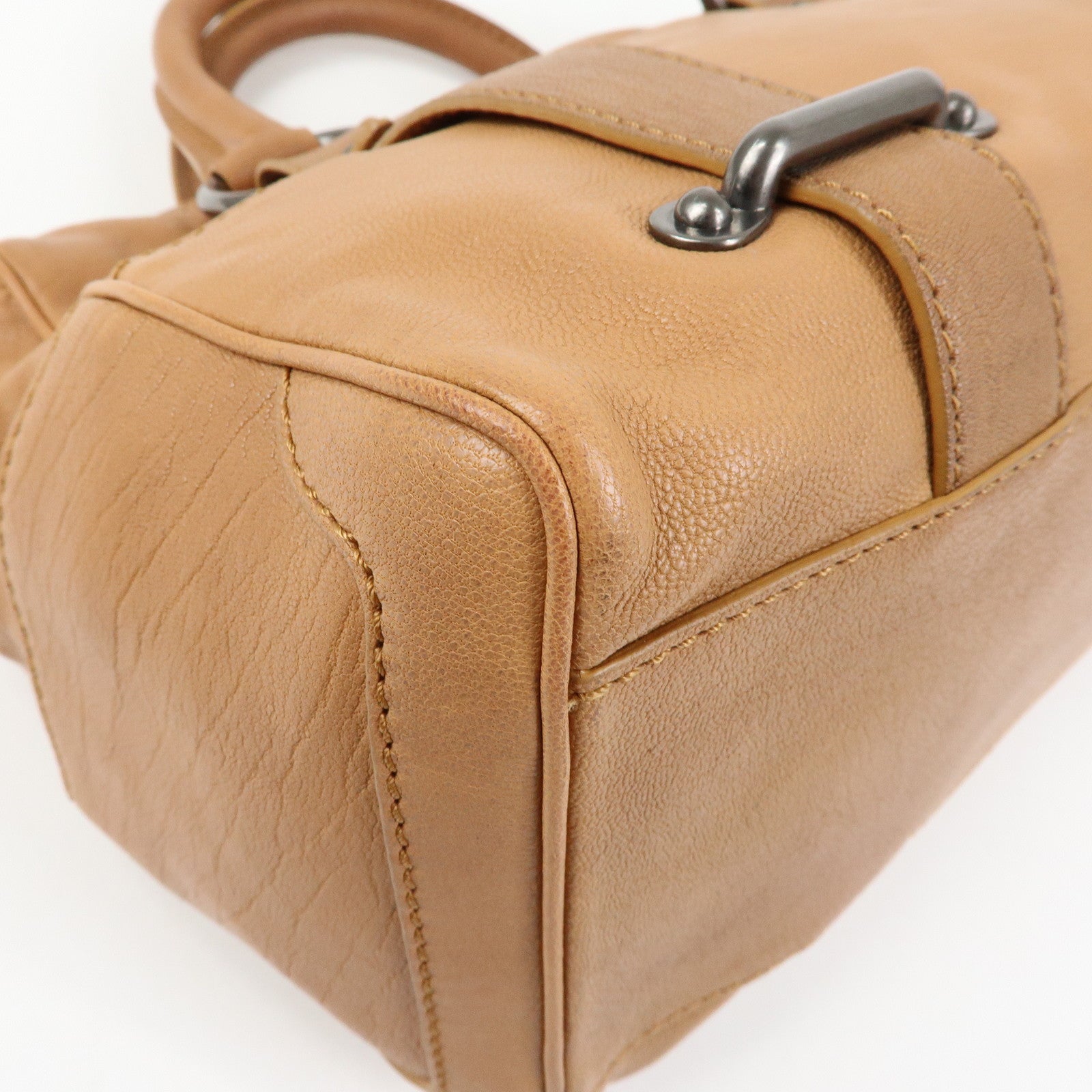 CELINE Logo Leather Hand Bag Boston Bag Hand Bag Brown