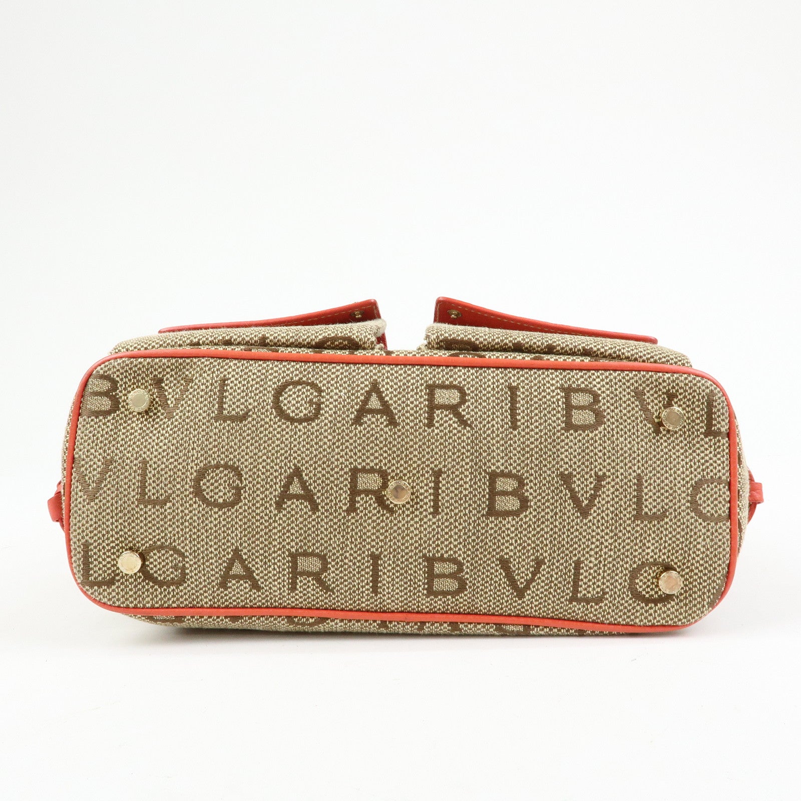 BVLGARI Logomania Canvas Leather 2Way Hand Shoulder Bag Brown Coral