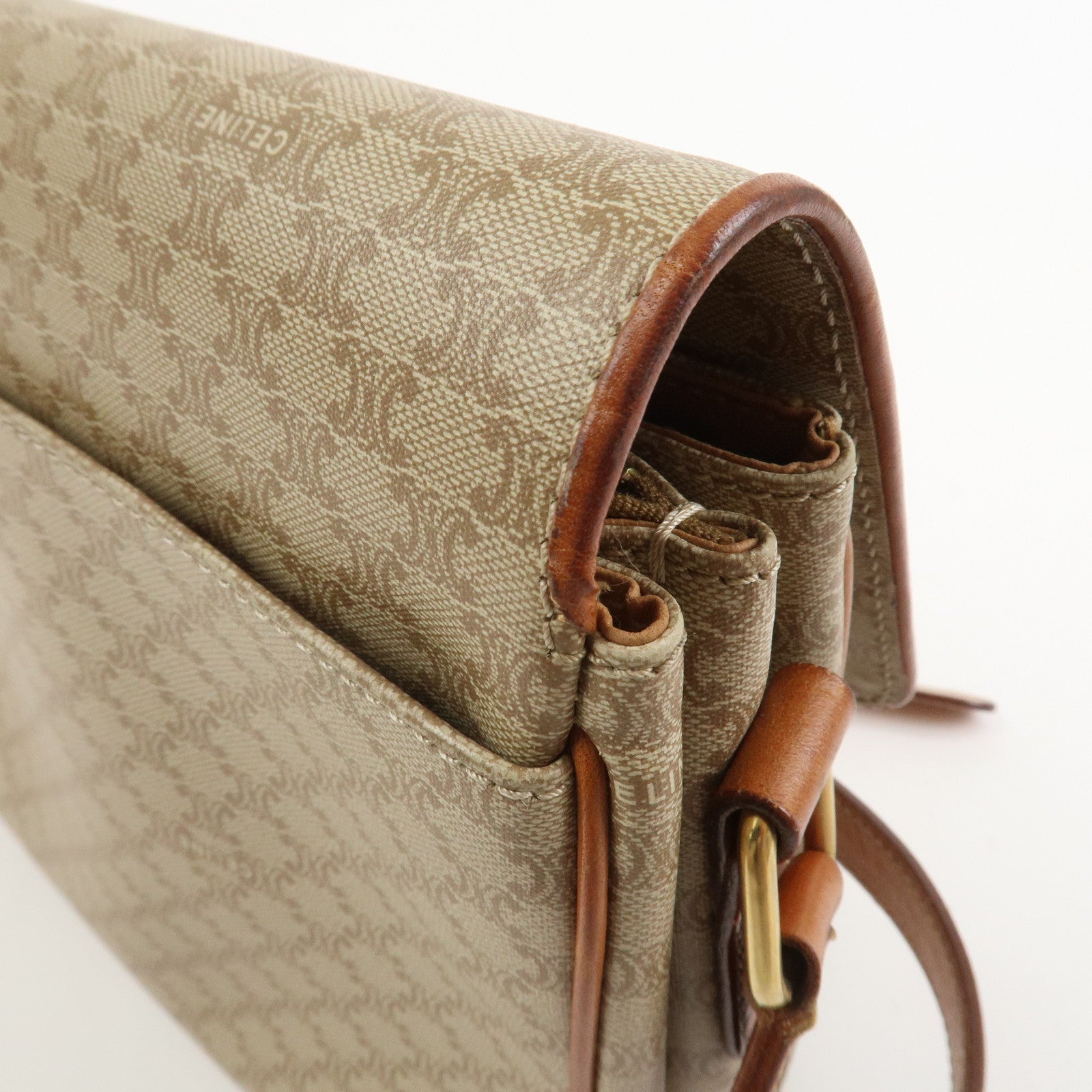 CELINE Macadam PVC Leather Shoulder Bag Crossbody Bag Beige Brown