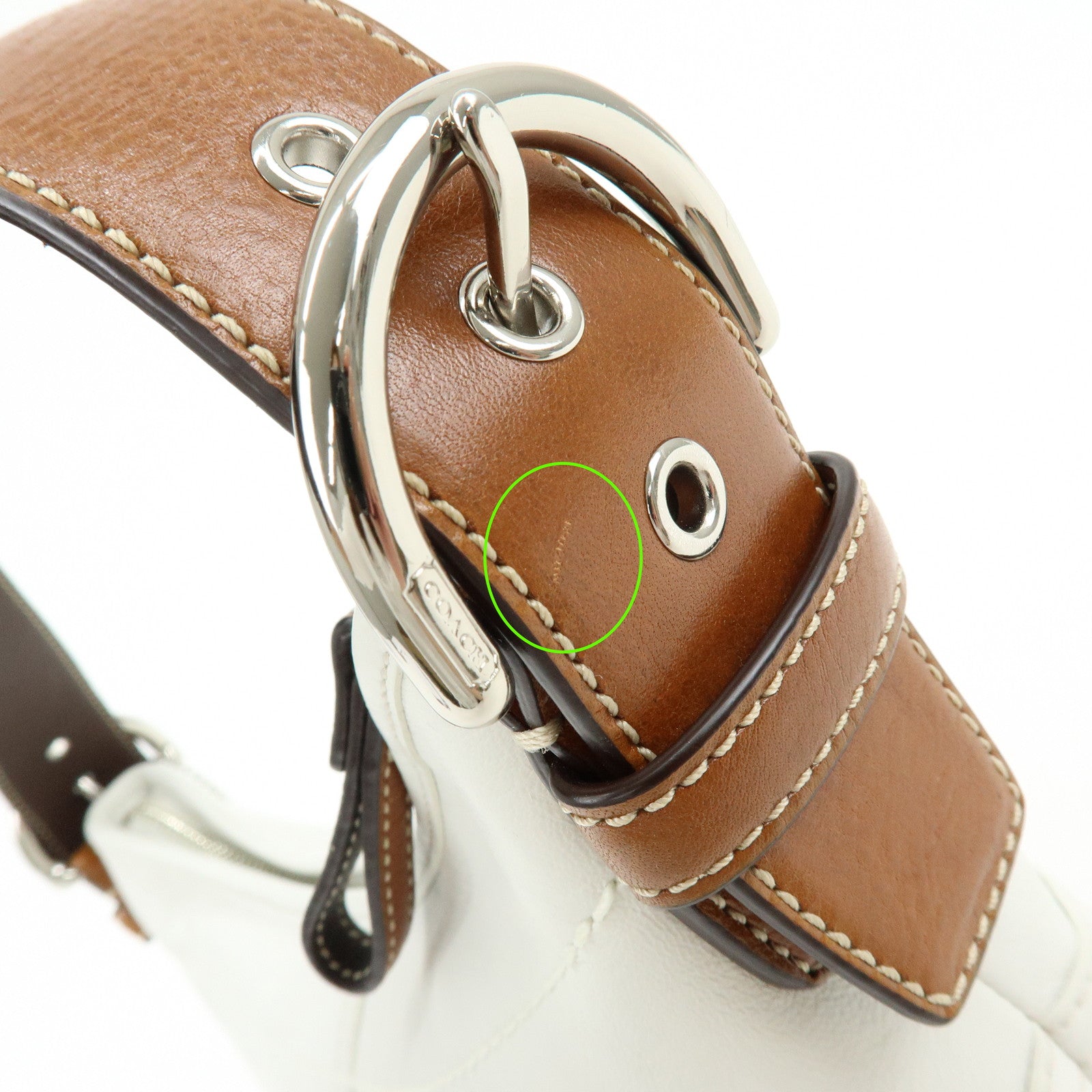 COACH Leather Shoulder Bag Hand Bag White Camel