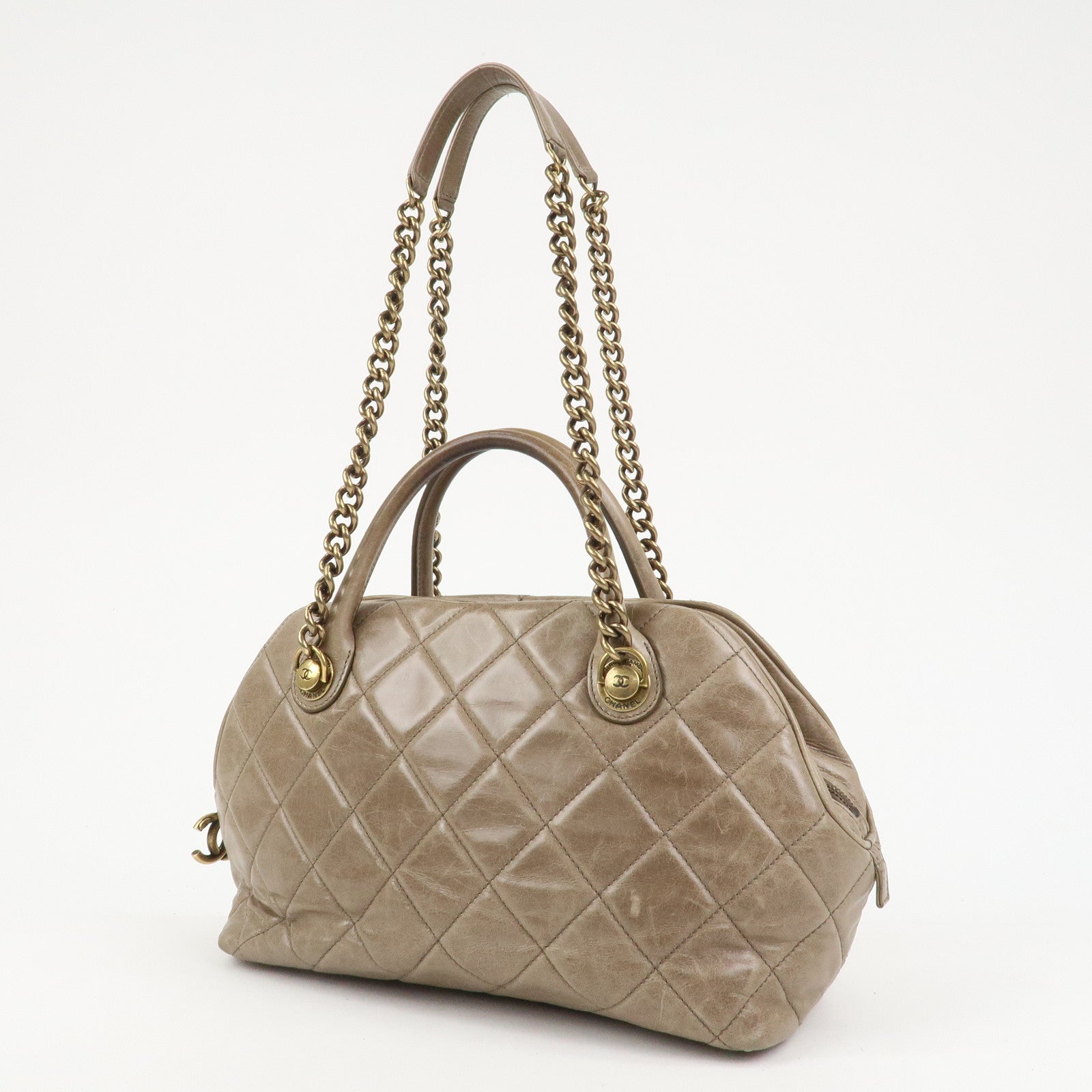 CHANEL Matelasse Leather 2Way Hand Bag Tote Bag Shoulder Bag Brown