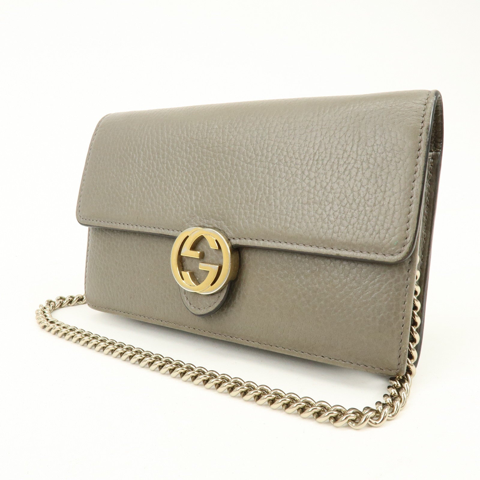 GUCCI Interlocking G Leather Chain Wallet Shoulder Bag Gray 510314