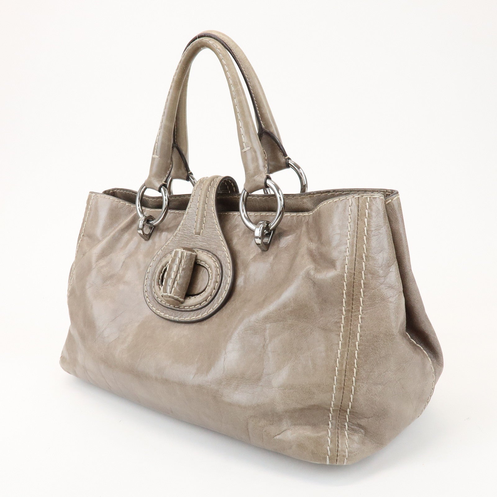 PRADA Logo Leather Shoulder Bag Hand Bag Gray BN2067