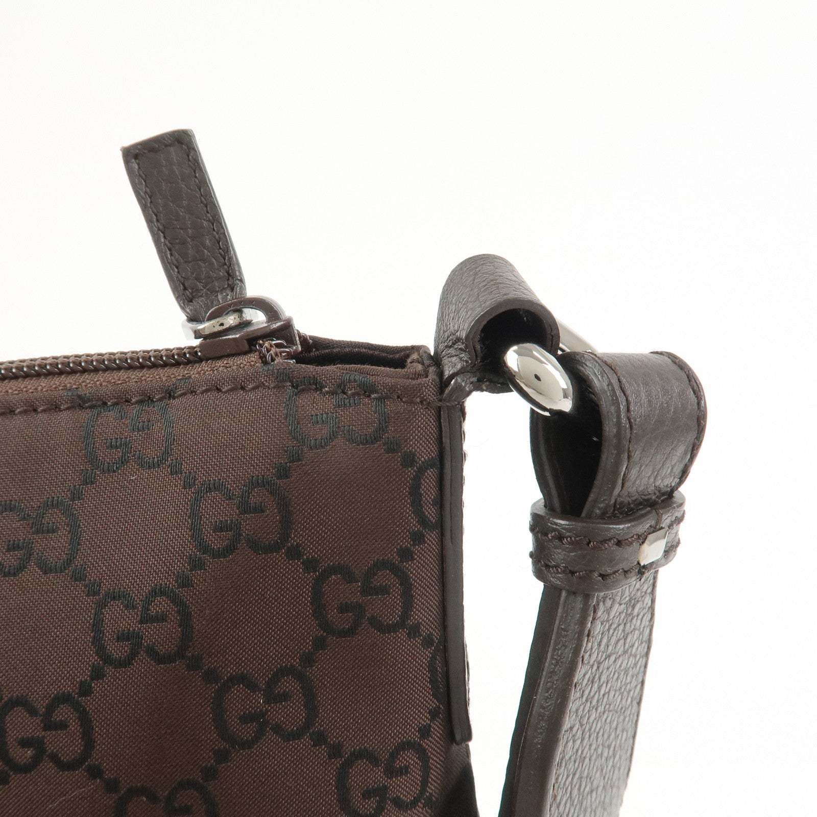 GUCCI GG Nylon Leather Shoulder Bag Crossbody Bag Dark Brown 190628