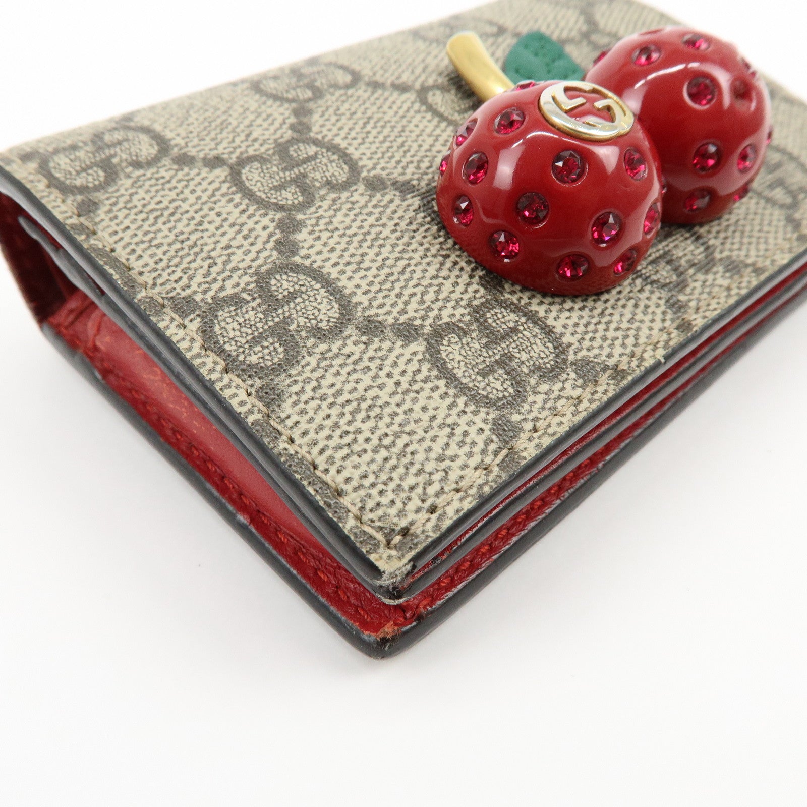 GUCCI Interlocking G GG Supreme Cherry Compact Wallet Beige 476050
