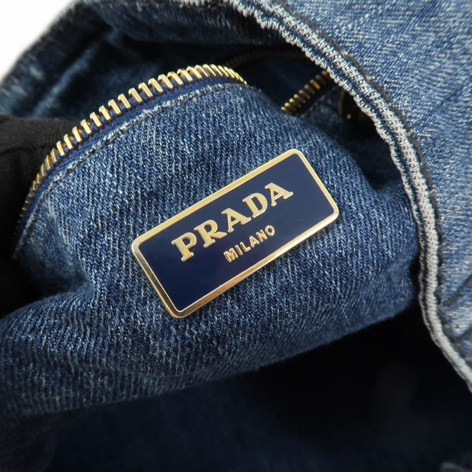 PRADA Triangle Logo Canapa Denim Tote Bag Hand Bag Shoulder Bag