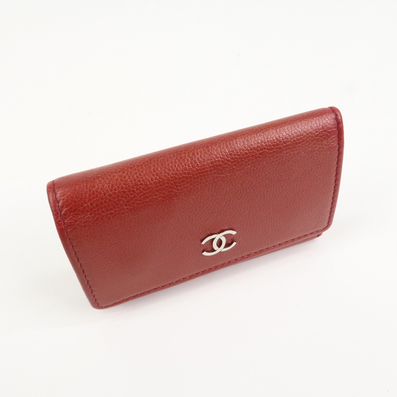 CHANEL COCO Mark Caviaskin Leather 6 Rings Key Case Key Ring Red