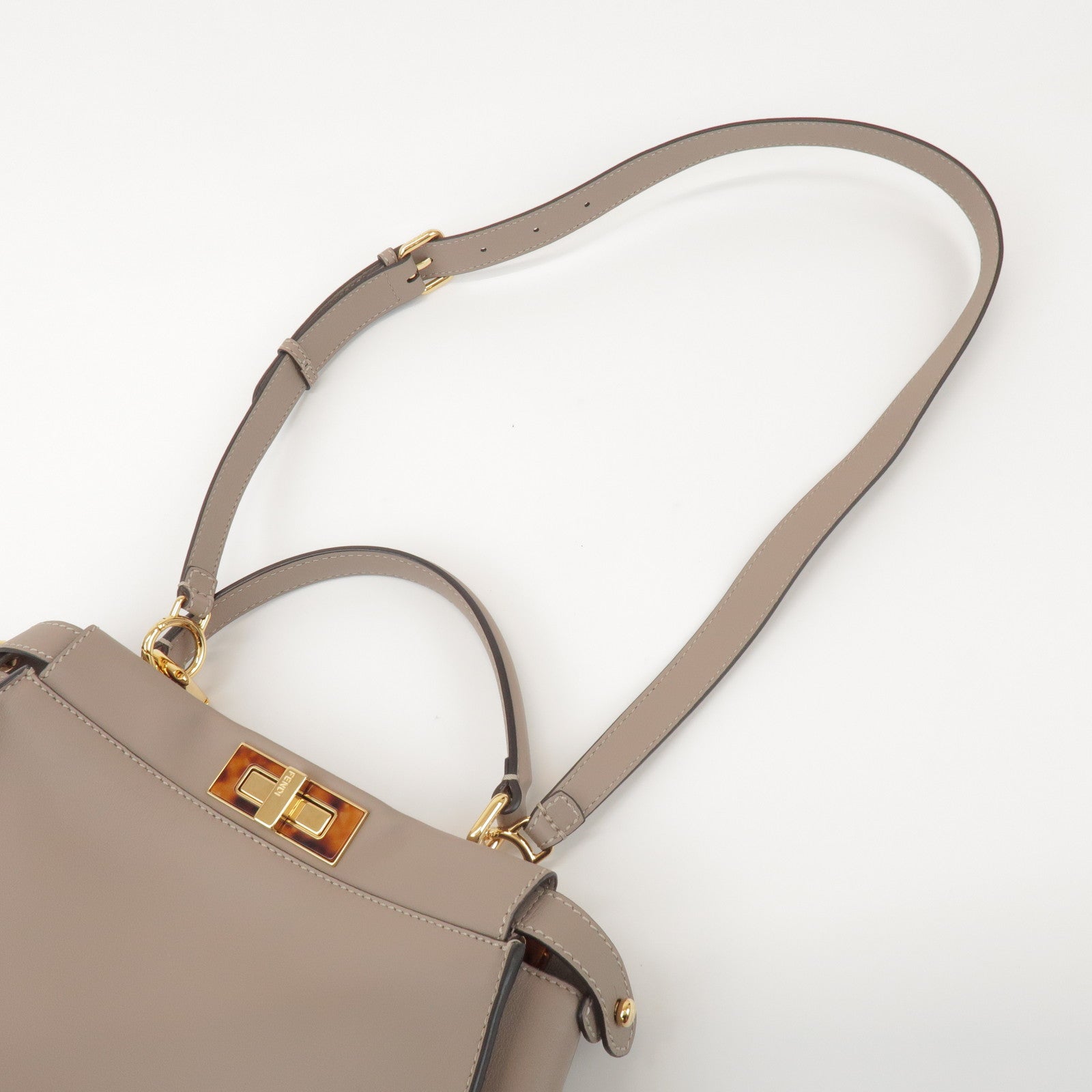 FENDI Peekaboo Leather Medium 2Way Hand Bag Greige Beige 8BN290