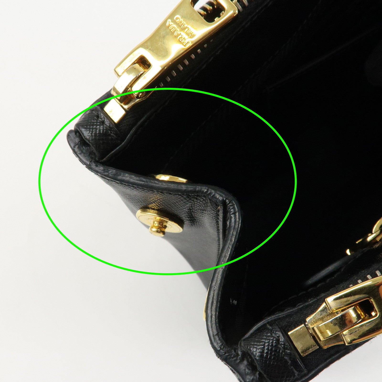 PRADA Triangle Logo Saffiano Leather 2WAY Hand Bag Black BN1801 Used