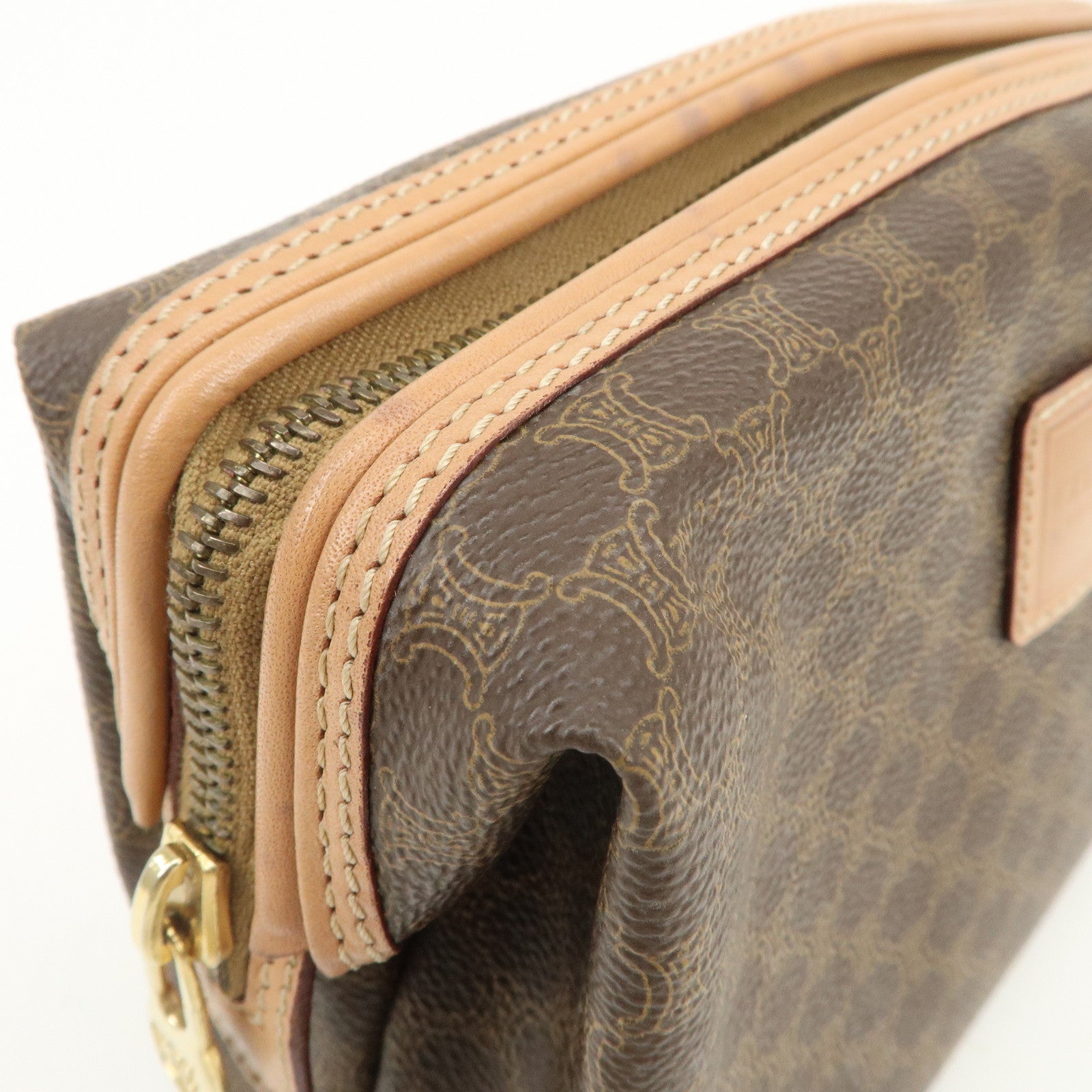 CELINE Macadam PVC Leather Pouch Cosmetic Pouch Brown