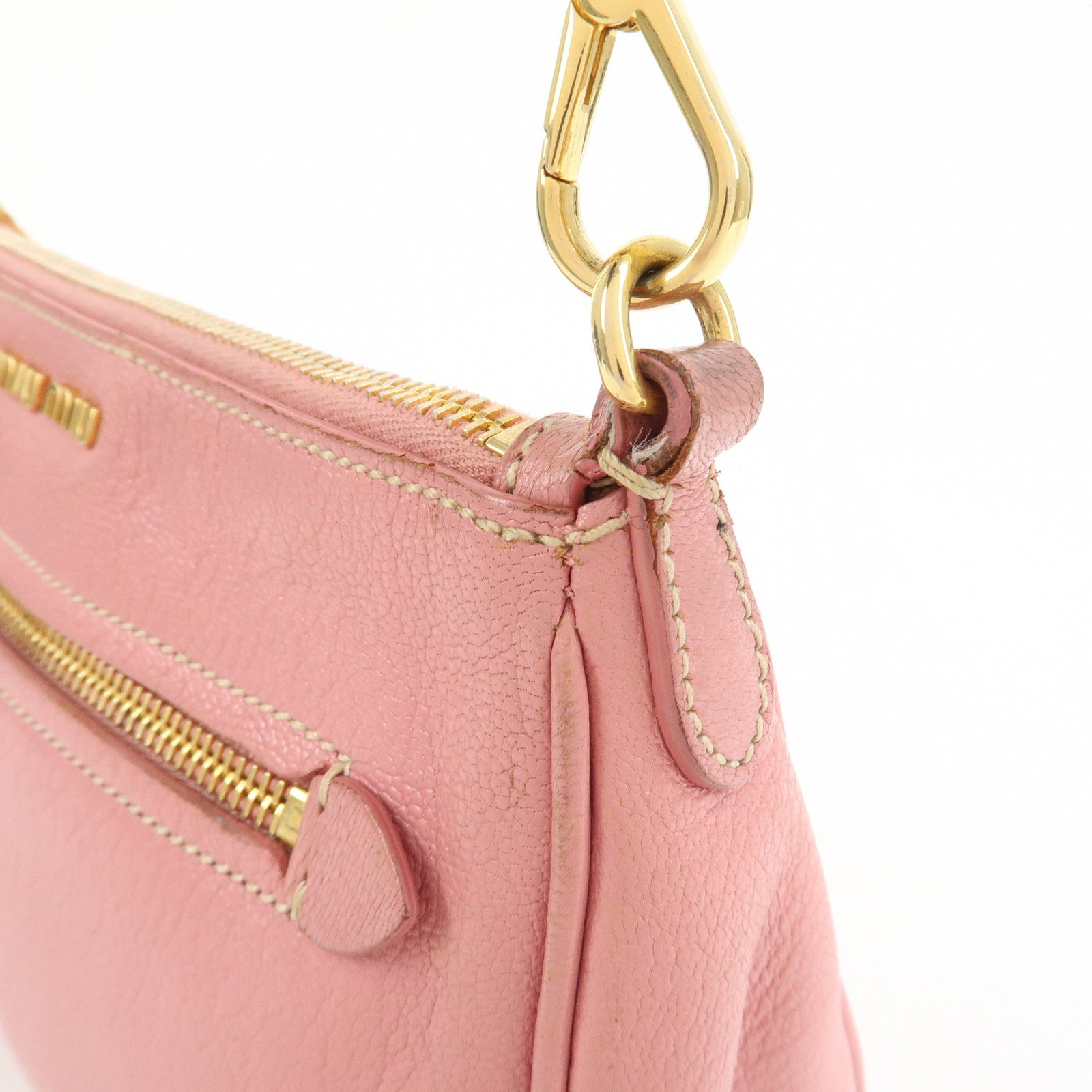MIU MIU Logo Leather 2Way Bag Hand Bag Shoulder Bag Pink