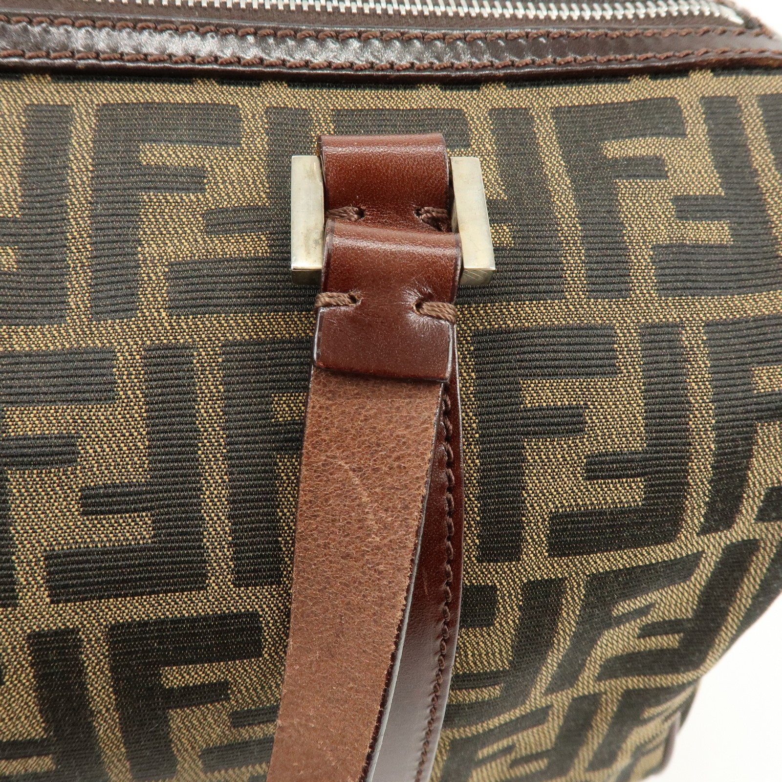 FENDI Zucca Canvas Leather Boston Bag Hand Bag Brown 16327