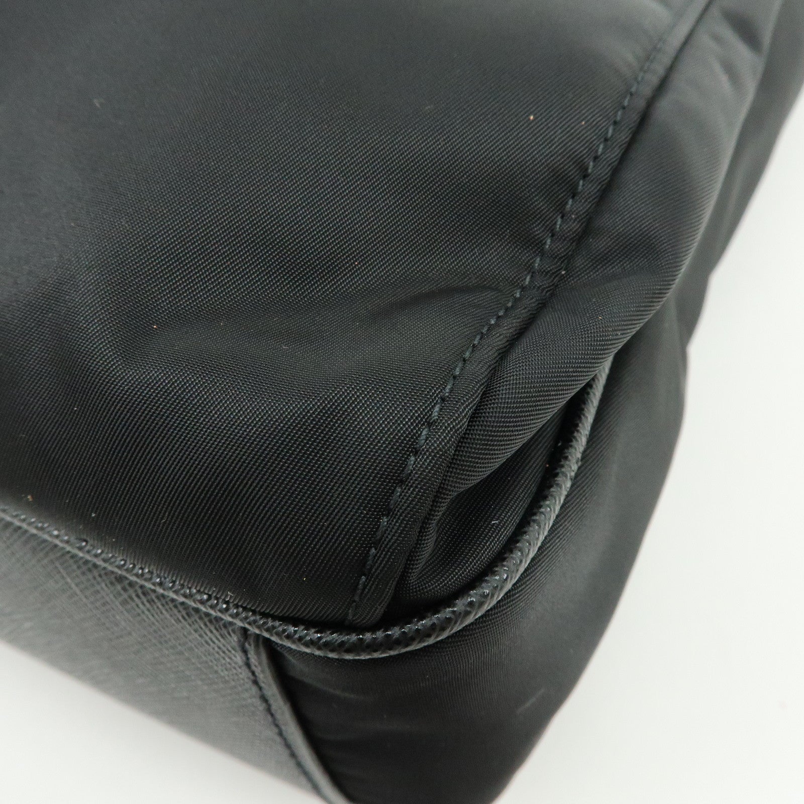 PRADA Triangle Logo Re-Nylon Saffiano Leather Tote Bag Black 2VG860