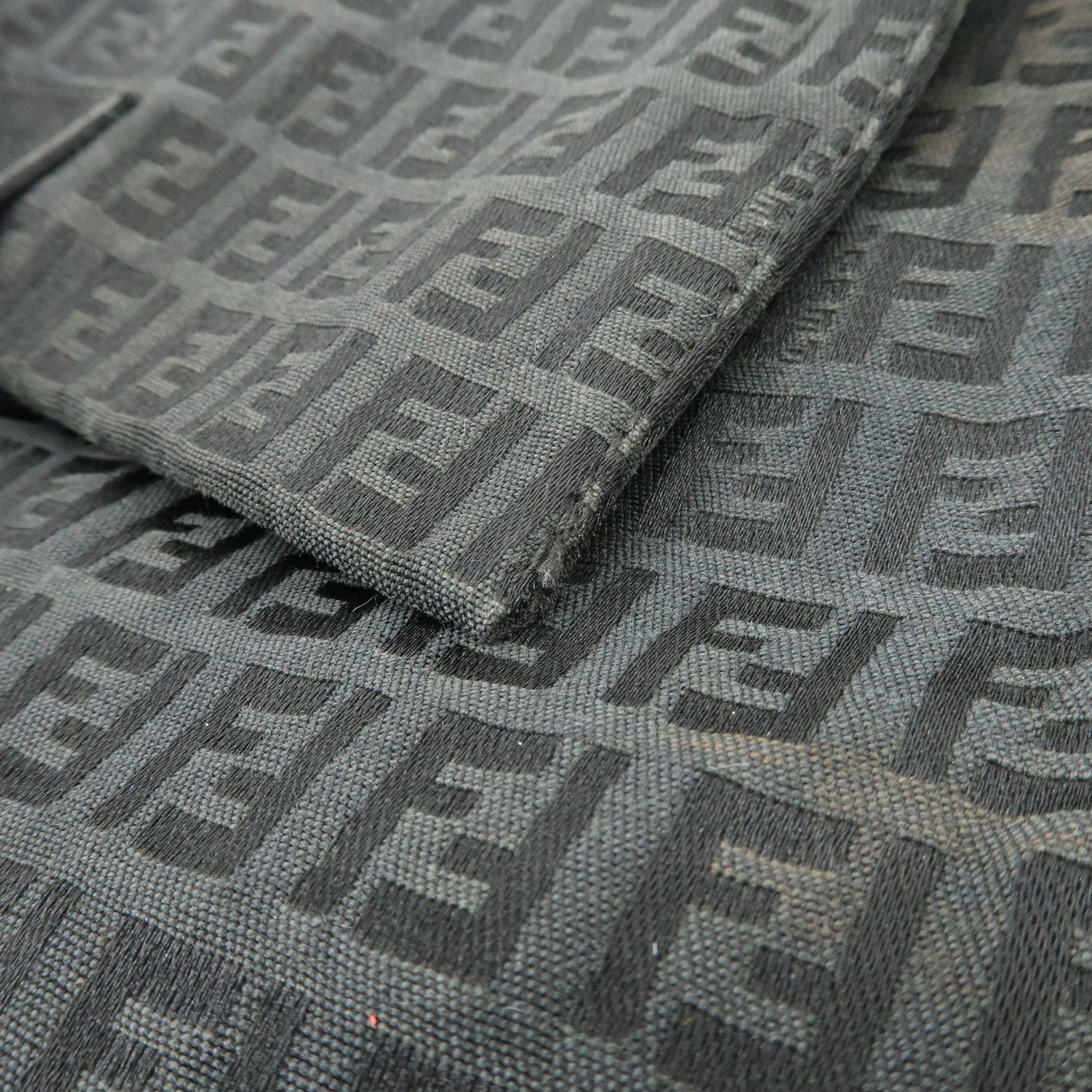 FENDI Mamma Baguette Zucchino Leather Canvas Shoulder Bag Black 8BR001 Used