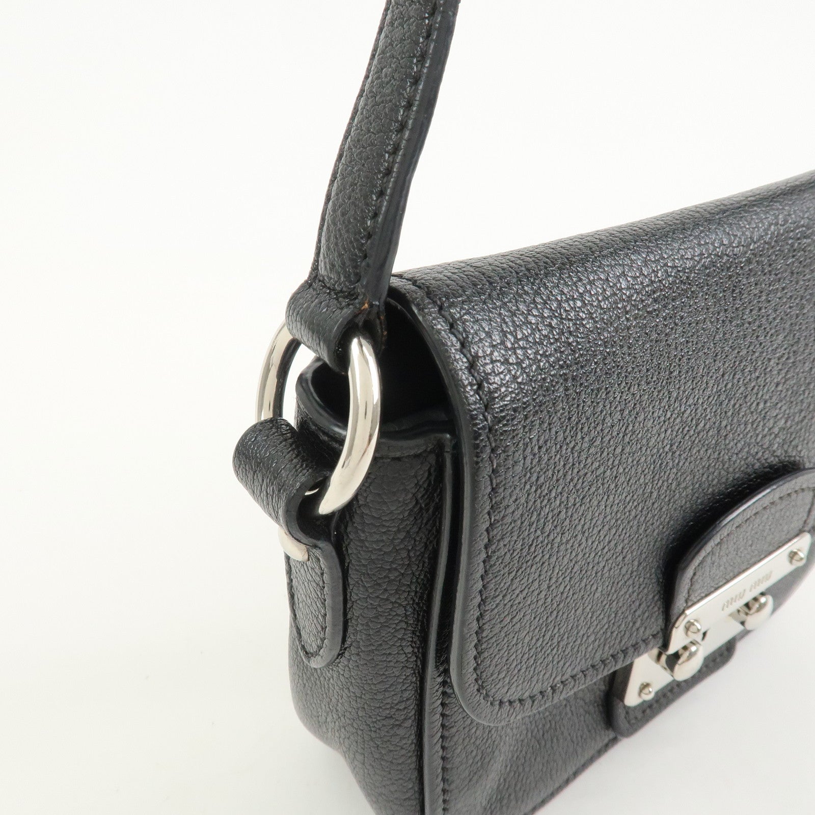 MIU MIU Madras Leather Shoulder Bag Black Silver RT0638
