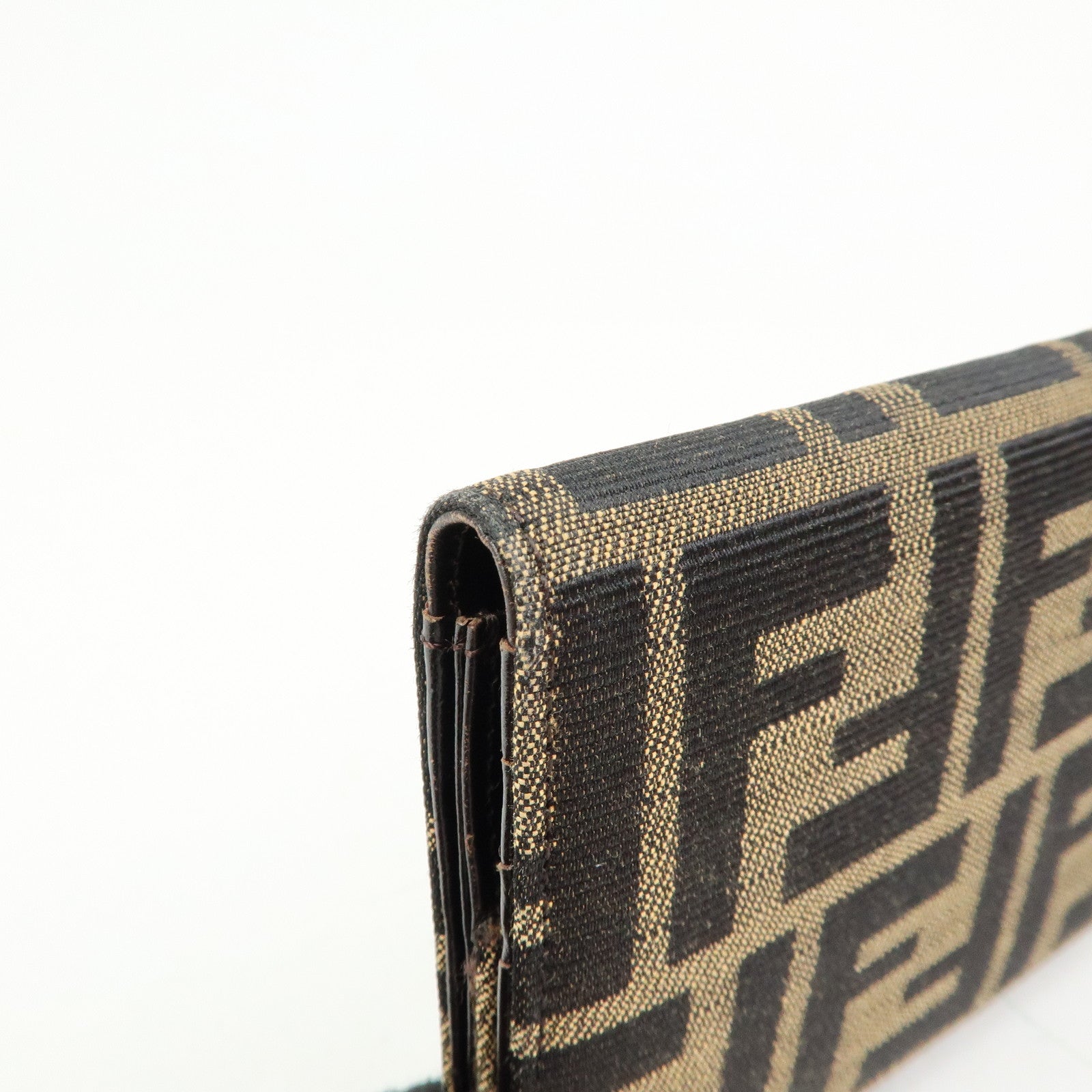 FENDI Zucca Canvas Bi-fold Long Wallet Black Brown 8M0009