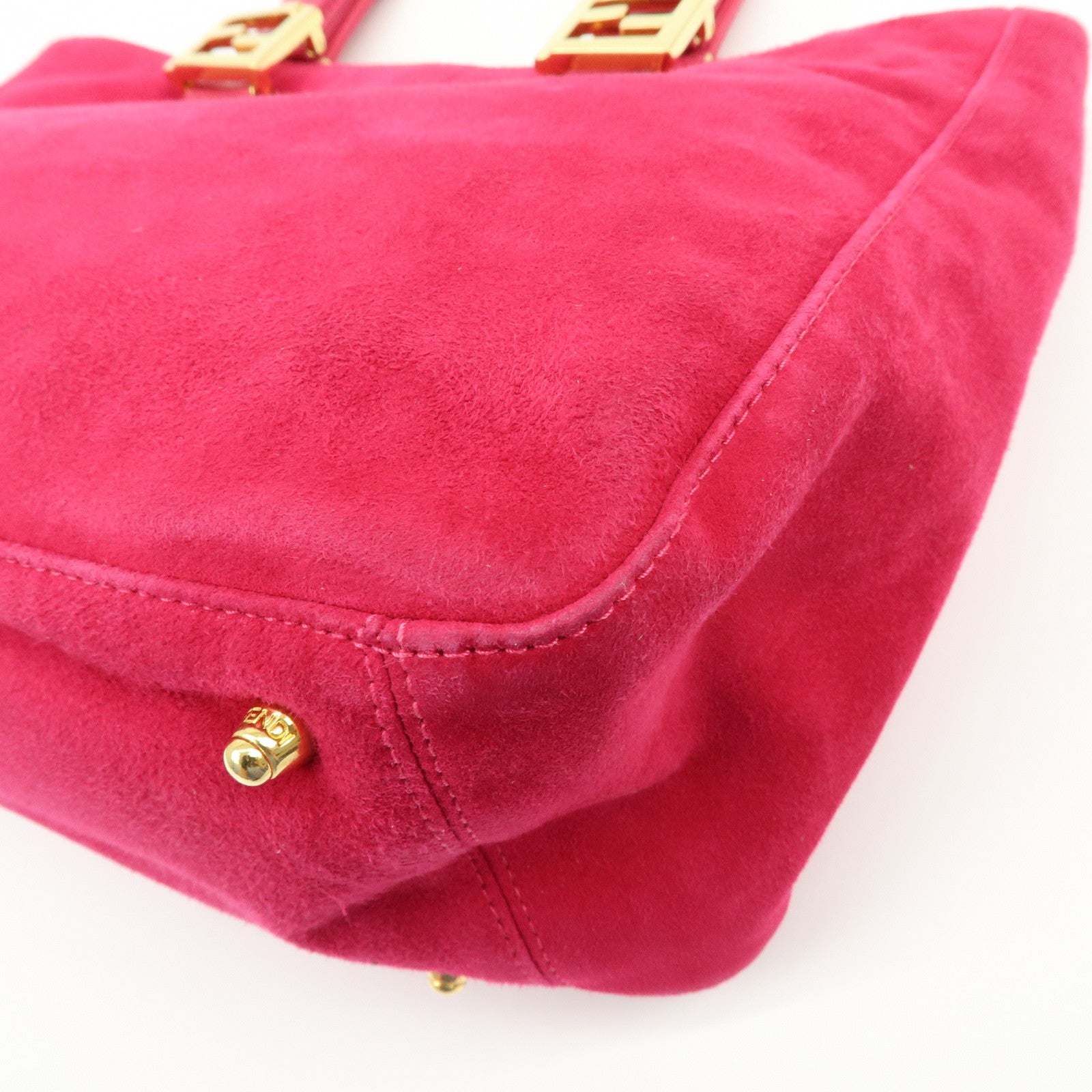 FENDI Logo Suede Leather Hand Bag Tote Bag Pink 2308・26693・609