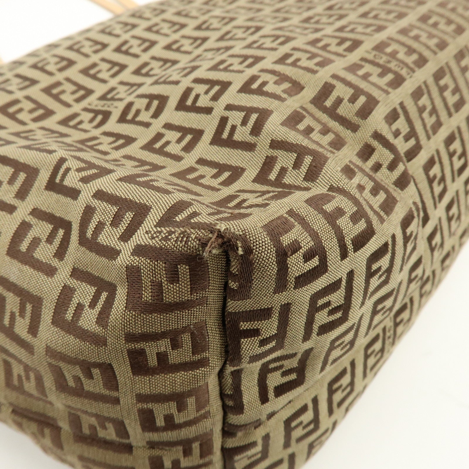 FENDI Zucchino Canvas Tote Bag Shoulder Bag Beige Brown 8BH005