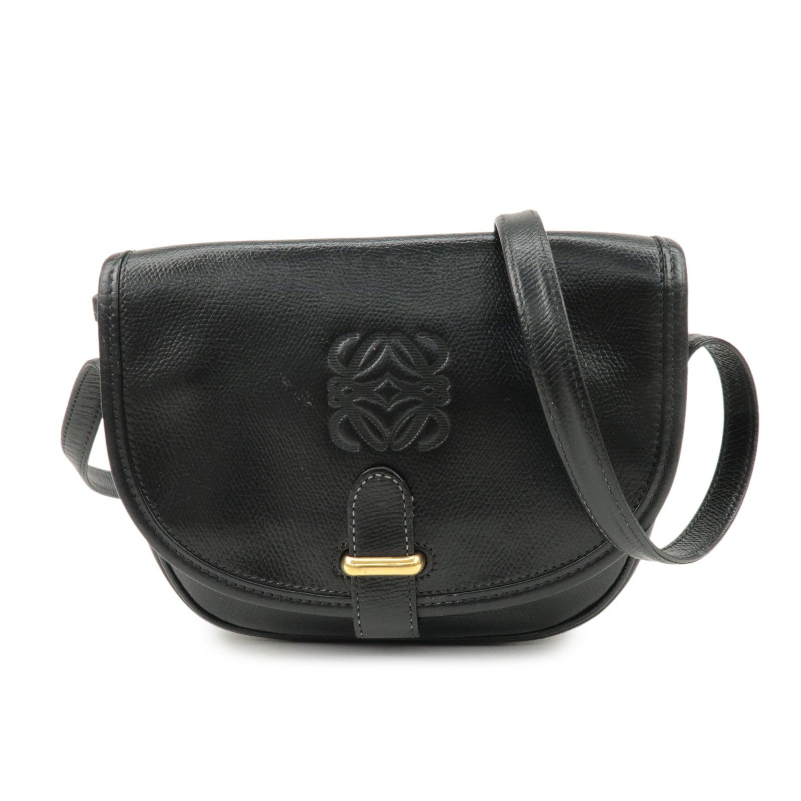 LOEWE Anagram Leather Shoulder bag Black Gold Hardware Used