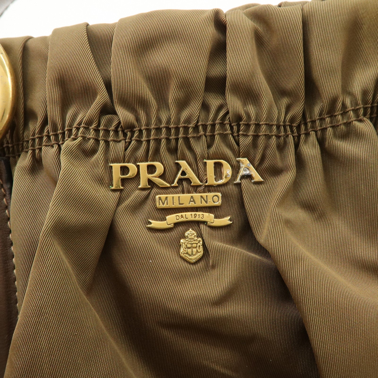 PRADA Nylon Leather 2WAY Bag Shoulder Bag Hand Bag Brown Khaki BN1793
