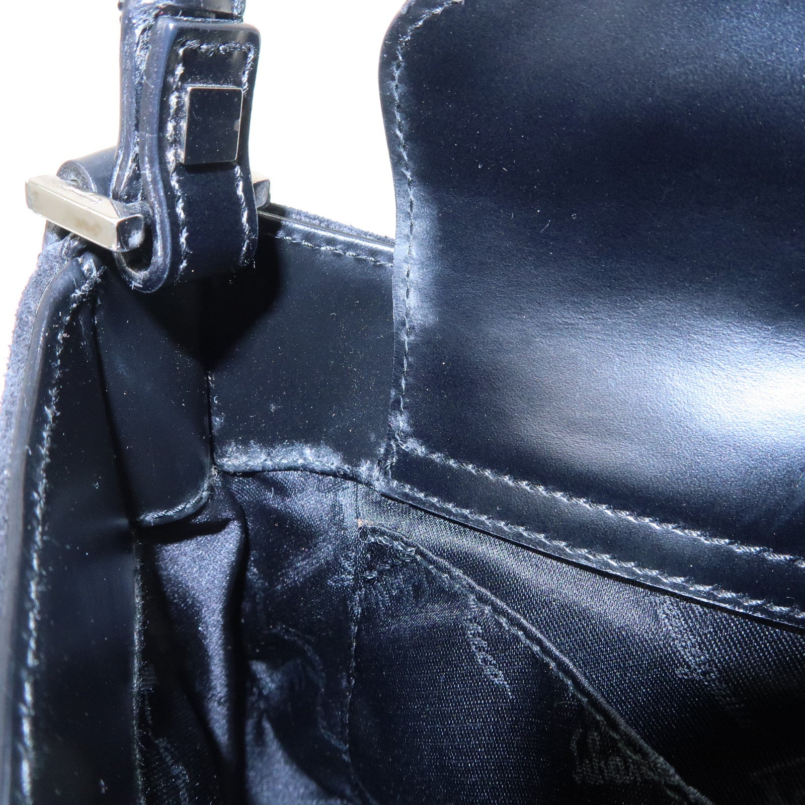 Ferragamo Logo Leather Suede Shoulder Bag Hand Bag Black